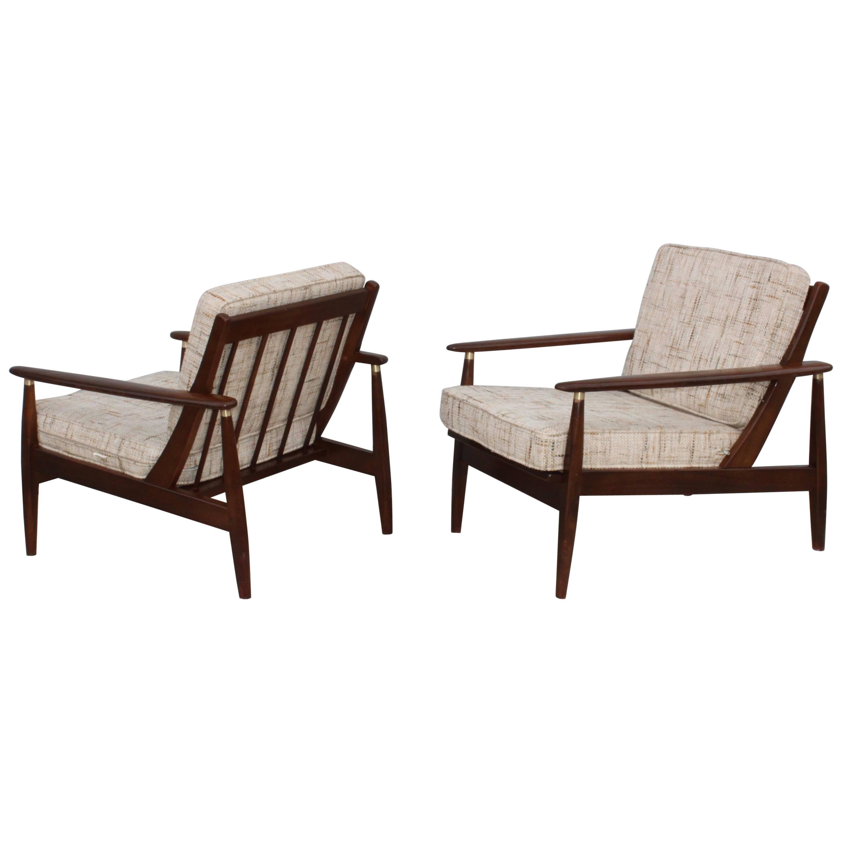 1960s Modern Walnut Lounge Chairs