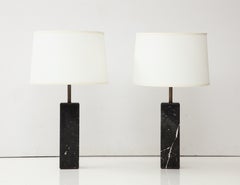 1960's Modern Walter Von Nessen Carrara Marble Table Lamps