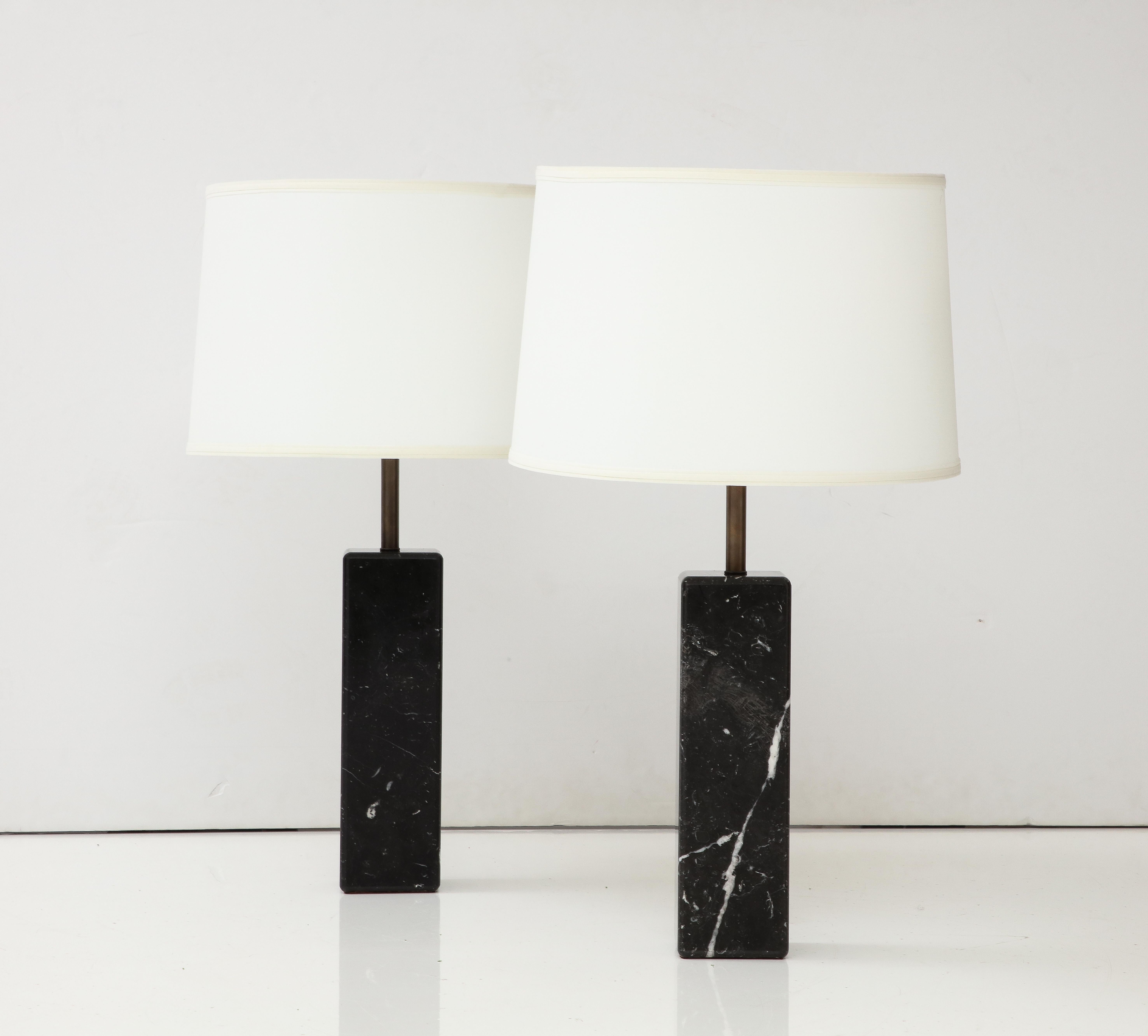 Brass 1960's Modern Walter Von Nessen Carrara Marble Table Lamps For Sale