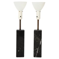1960's Modern Walter Von Nessen Carrara Marble Table Lamps