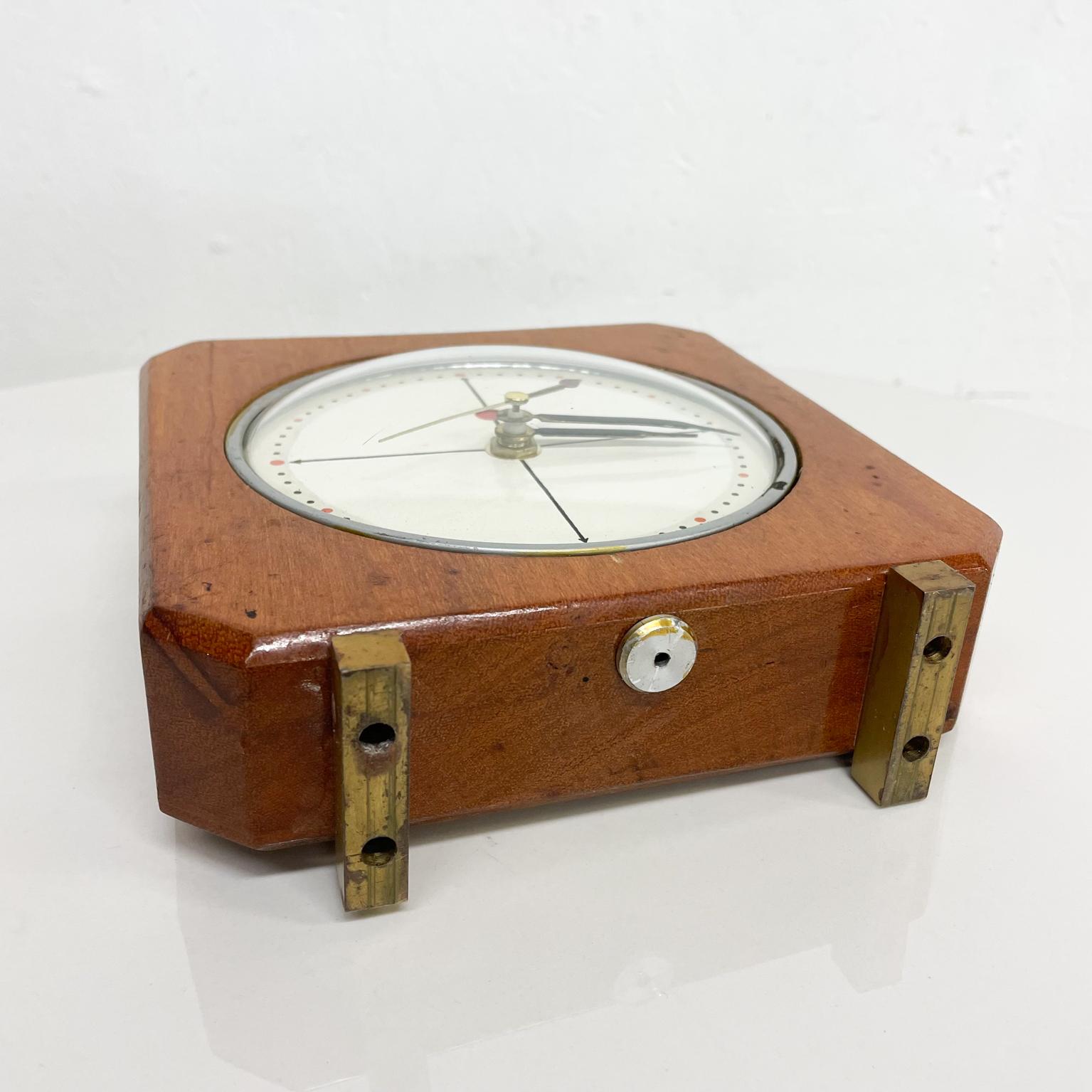 Mid-Century Modern 1960s Modernism GE Desk Clock Angled Wood Frame Glass Cover New Movement