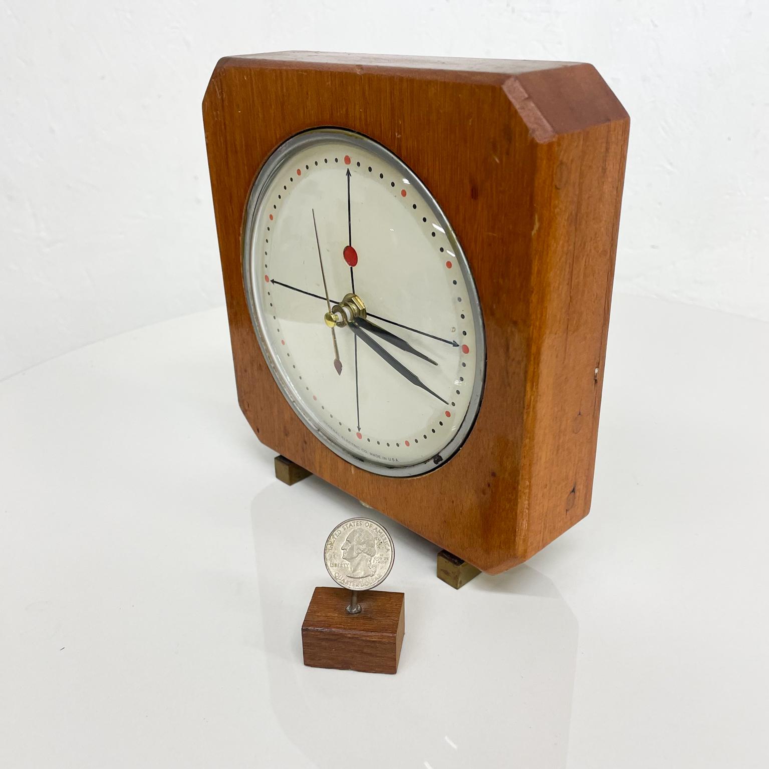 American 1960s Modernism GE Desk Clock Angled Wood Frame Glass Cover New Movement