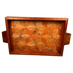 1960s Modern Wood Serving Tray Geometric Design