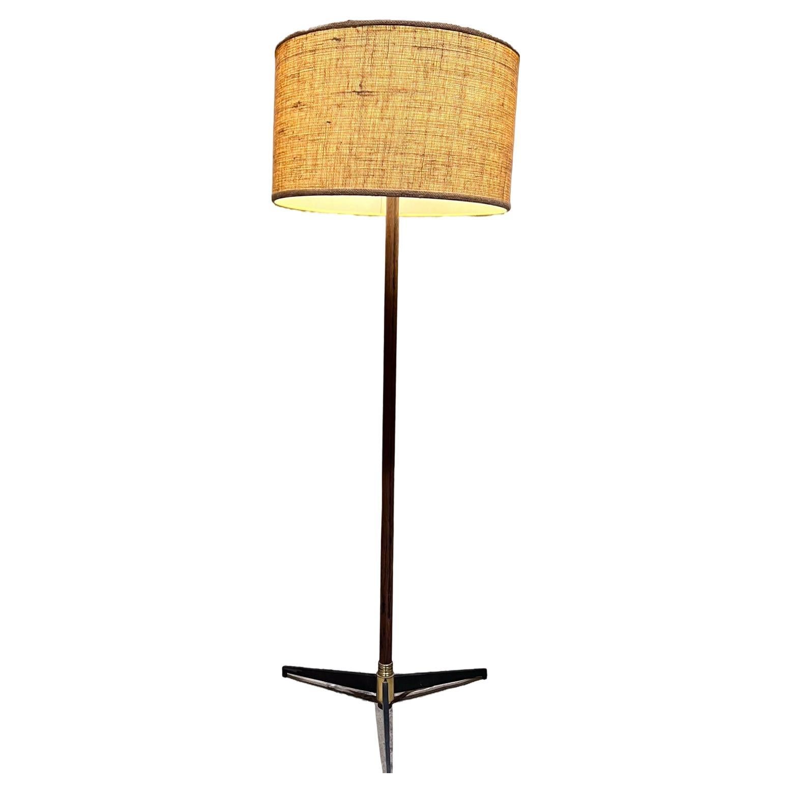 1960s Modern Wood Tripod Floor Lamp  For Sale