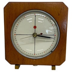 1960s Modernism GE Desk Clock Angled Wood Frame Glass Cover New Movement