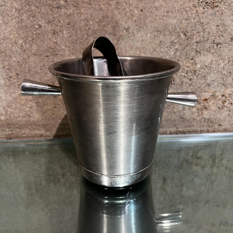 1960s Modernism Genesis Vintage Silverplate Ice Bucket with Tongs