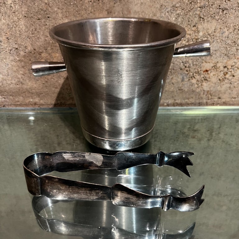 1960s Modernism Genesis Vintage Silverplate Ice Bucket with Tongs