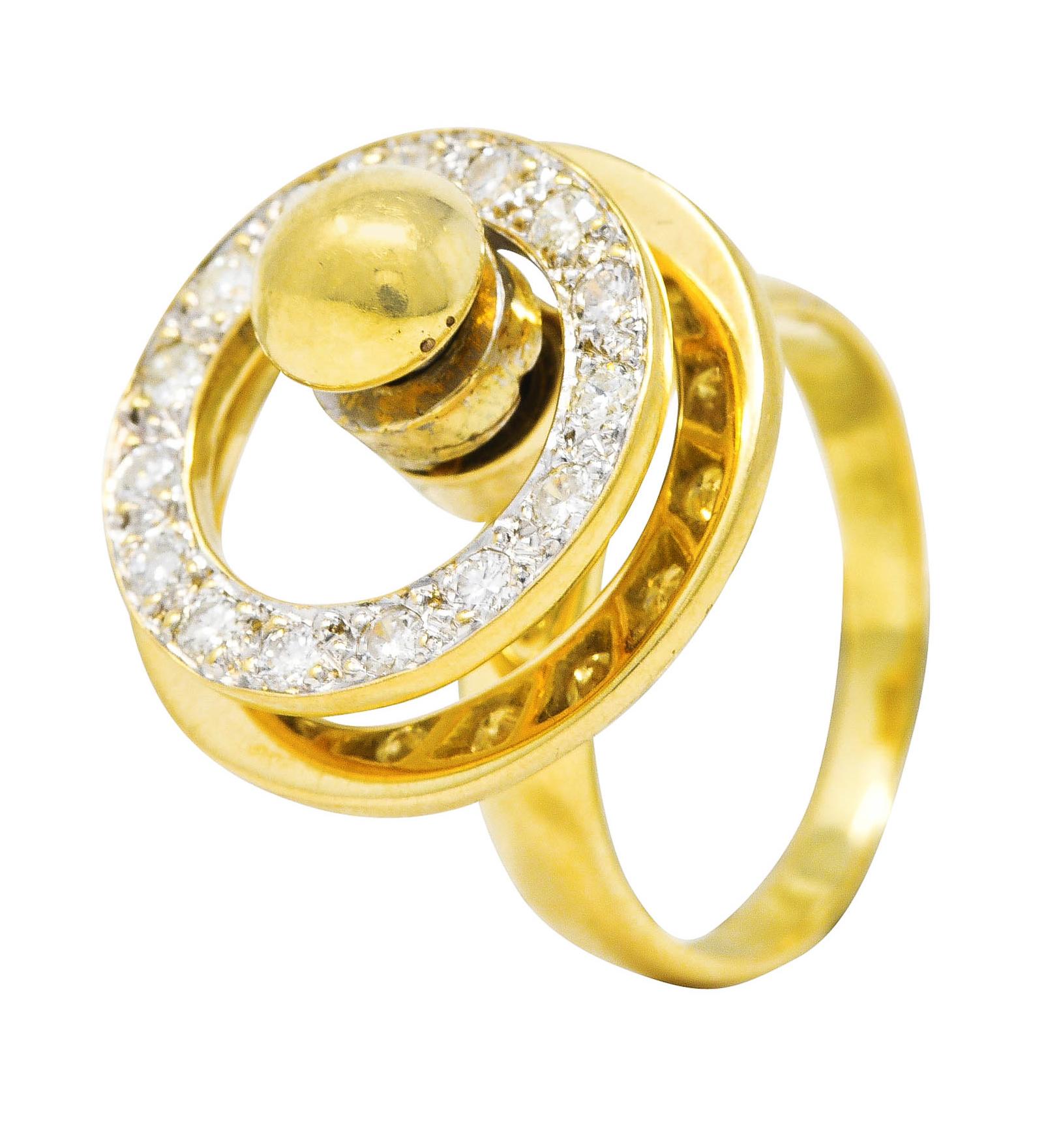 1960's Modernist 0.45 Carat Diamond 14 Karat Yellow Gold Fidget Spinner Ring 2