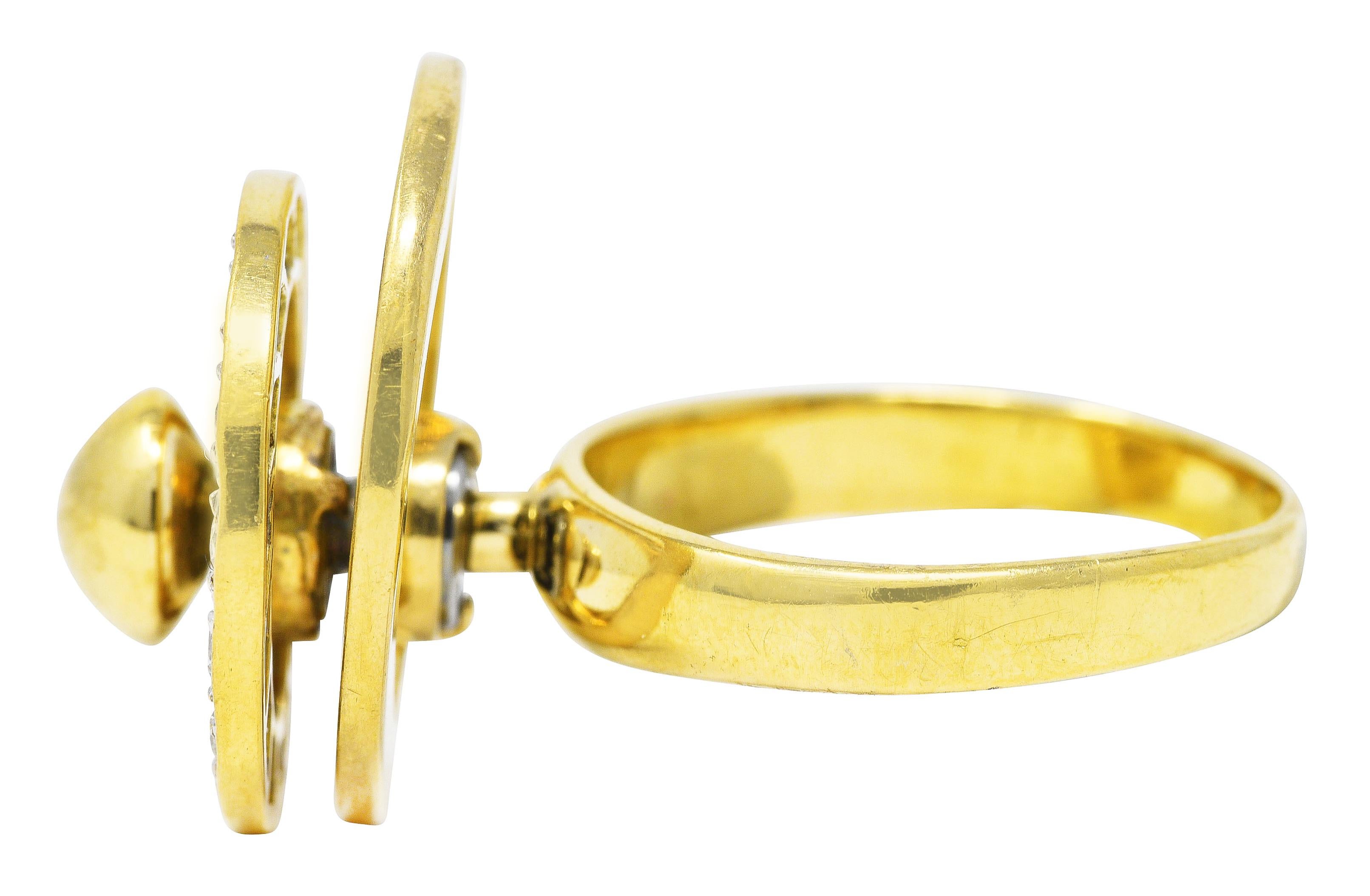 Brilliant Cut 1960's Modernist 0.45 Carat Diamond 14 Karat Yellow Gold Fidget Spinner Ring