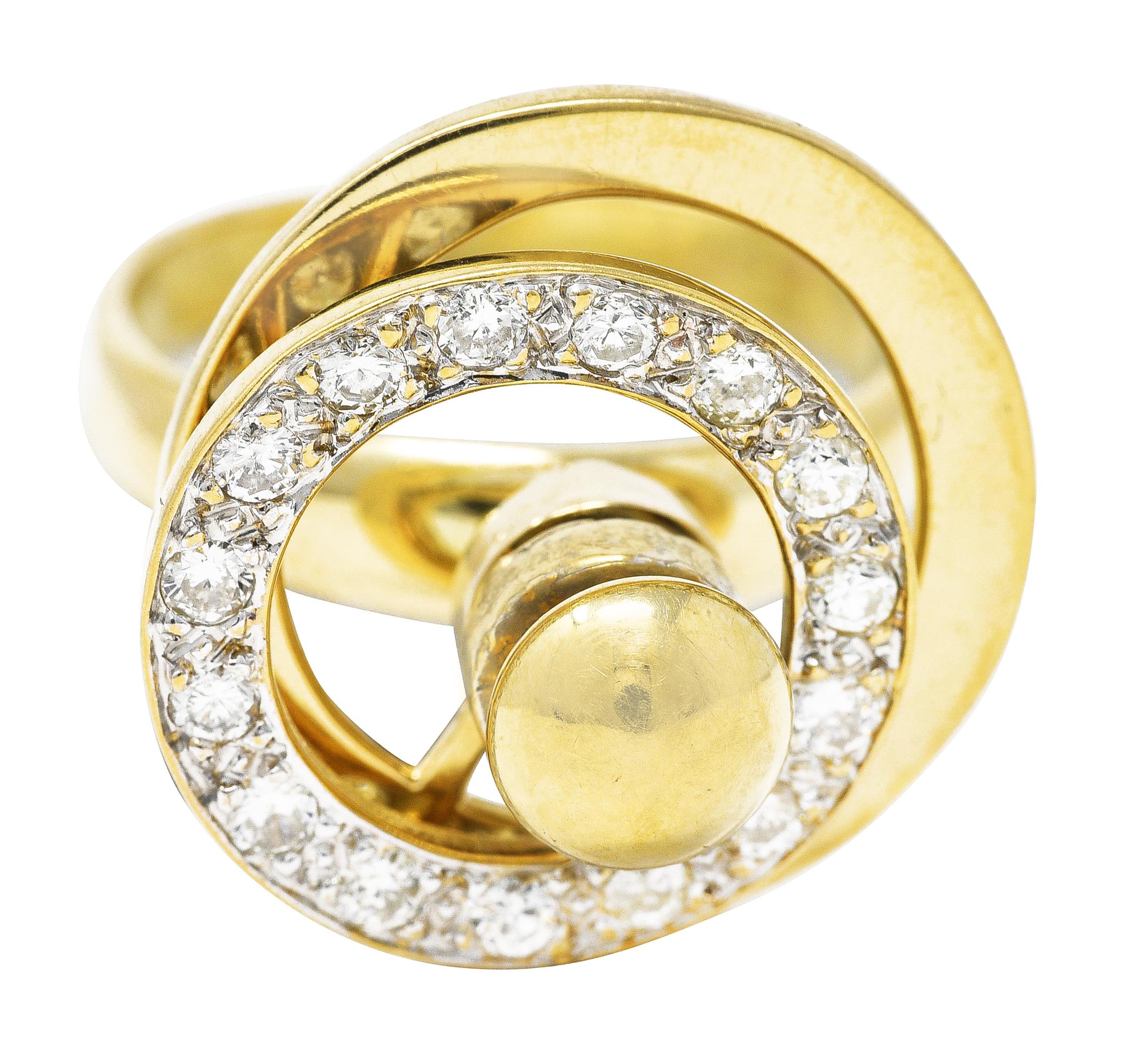 1960's Modernist 0.45 Carat Diamond 14 Karat Yellow Gold Fidget Spinner Ring 1