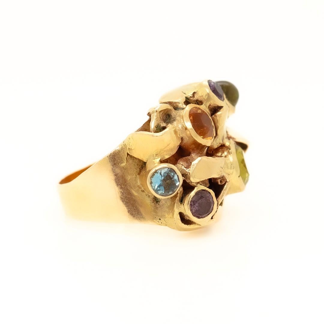 1960's Modernist 14k Gold & Multi-Gemstone Cocktail Ring by Resia Schor For Sale 5