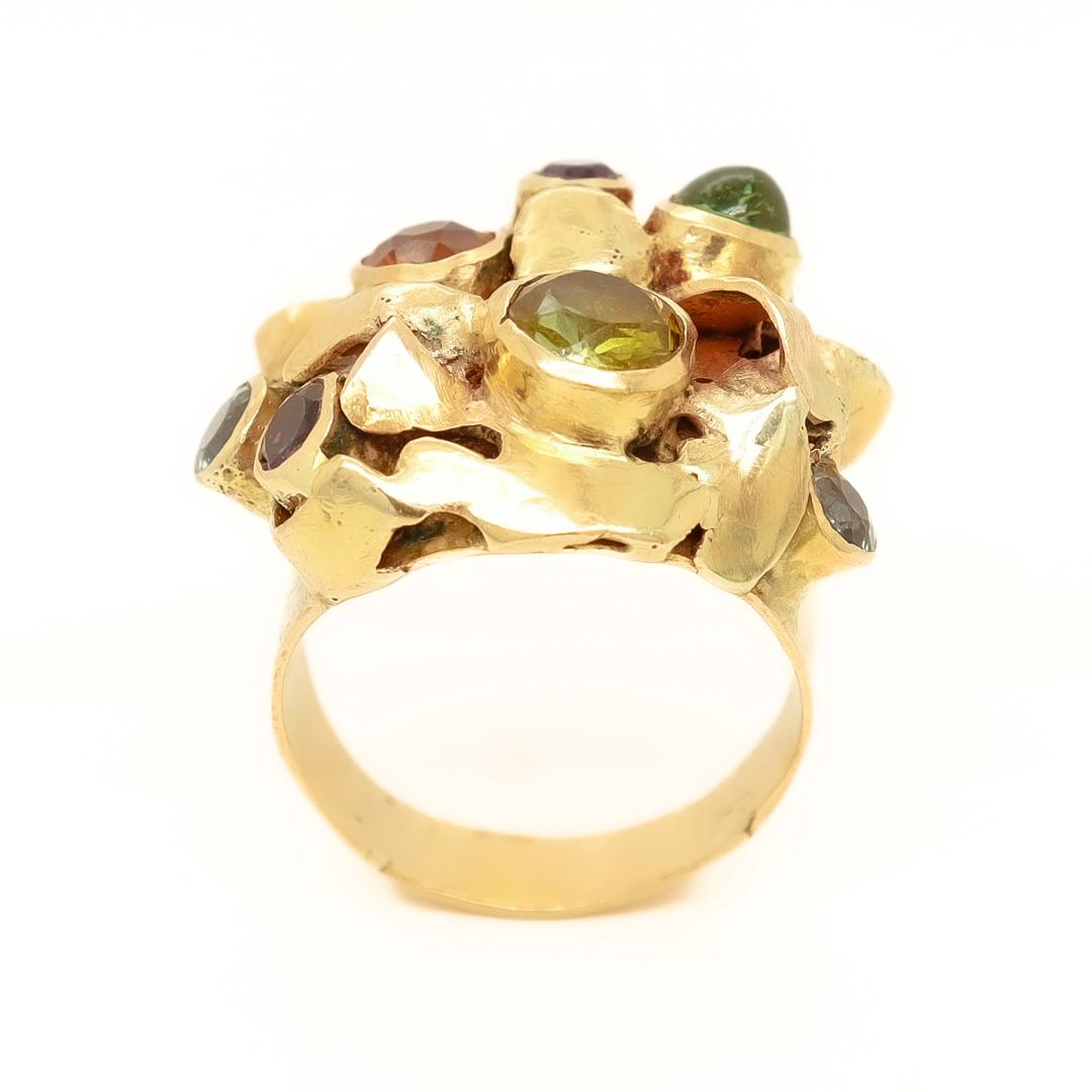 Women's 1960's Modernist 14k Gold & Multi-Gemstone Cocktail Ring by Resia Schor For Sale