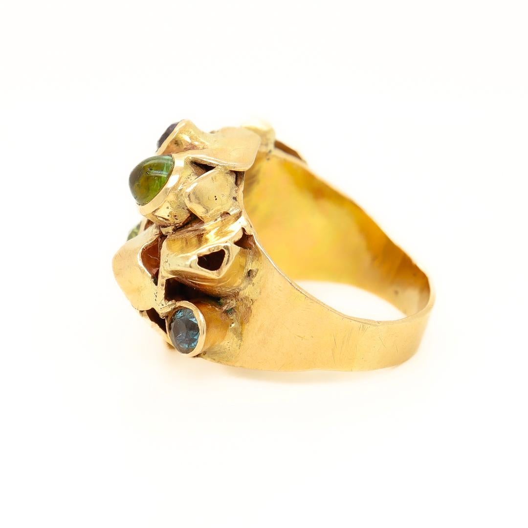 1960's Modernist 14k Gold & Multi-Gemstone Cocktail Ring by Resia Schor For Sale 3