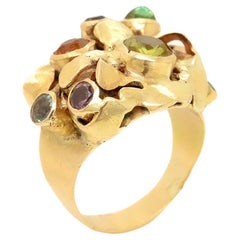 1960's Modernist 14k Gold & Multi-Gemstone Cocktail Ring by Resia Schor