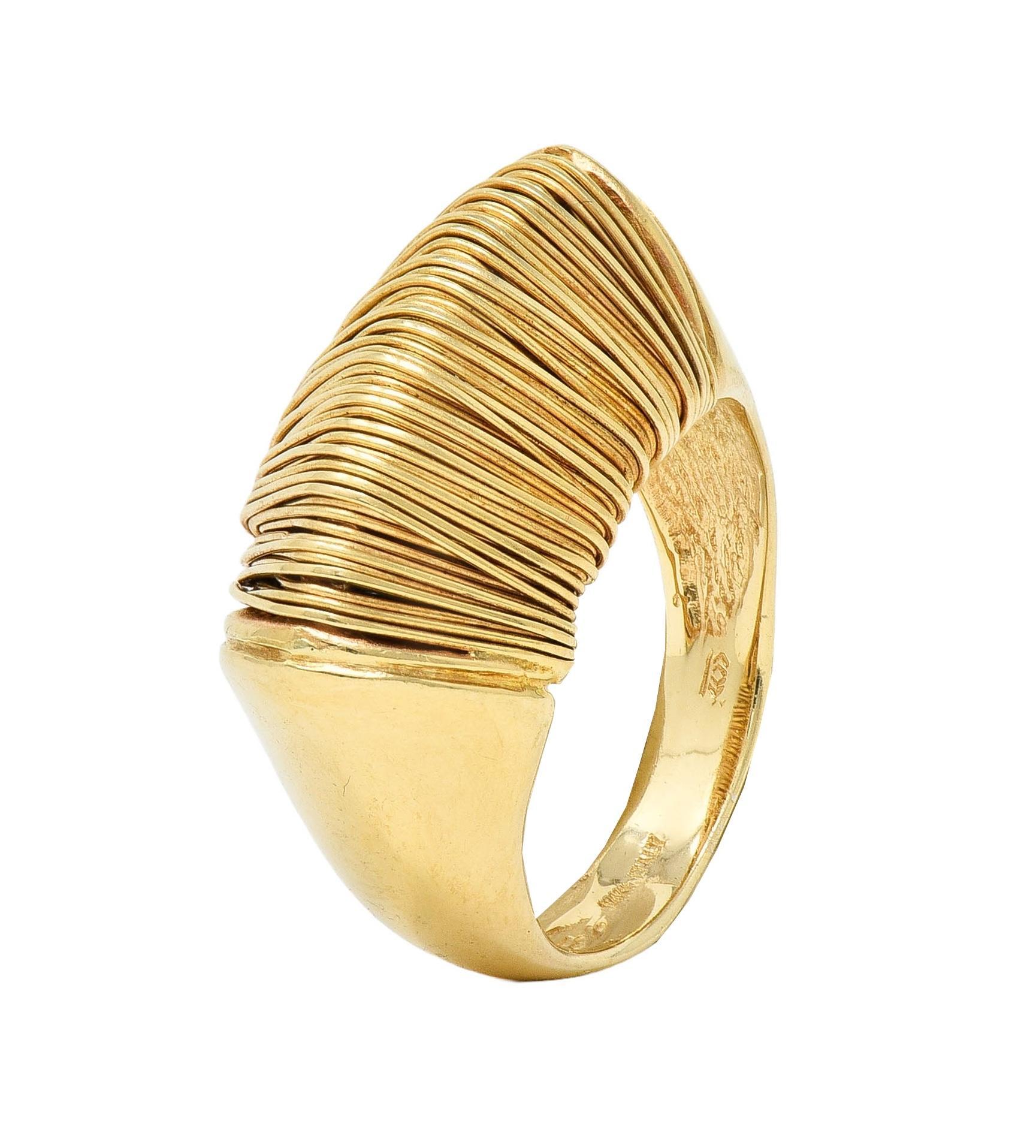 1960's Modernist 18 Karat Yellow Gold Wire Wrapped Domed Vintage Ring For Sale 6