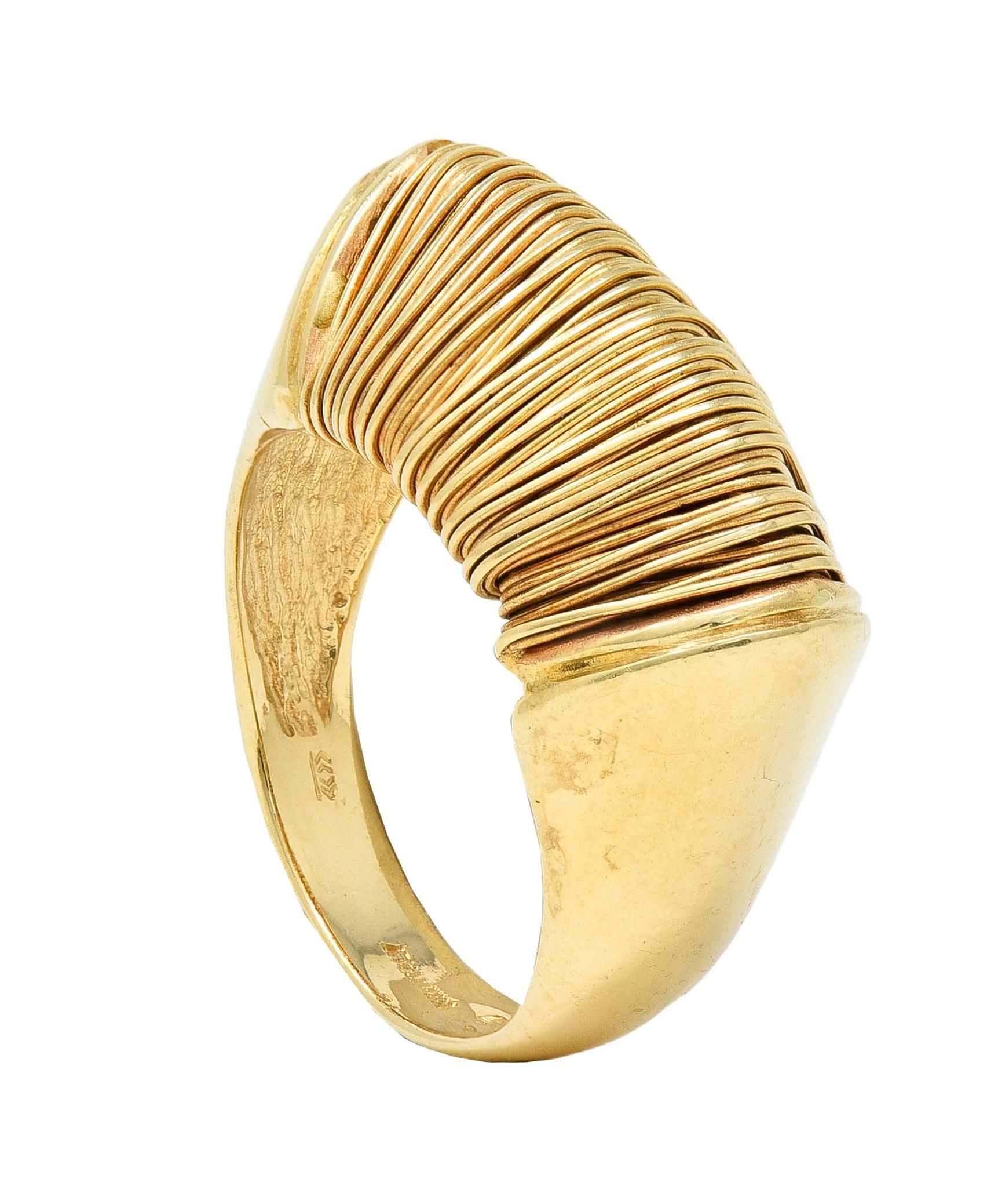 1960's Modernist 18 Karat Yellow Gold Wire Wrapped Domed Vintage Ring For Sale 9