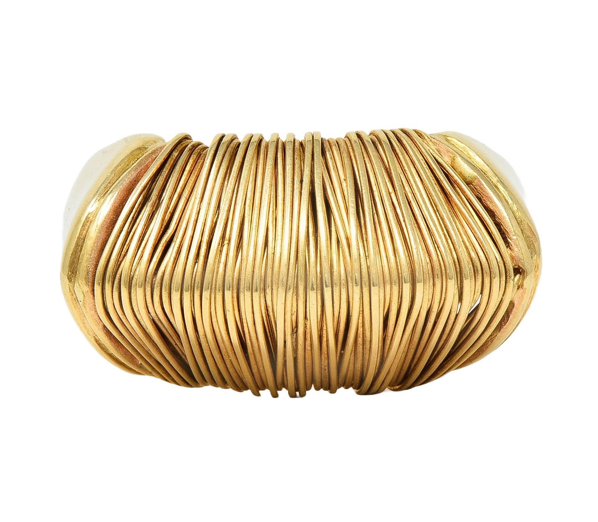 1960's Modernist 18 Karat Yellow Gold Wire Wrapped Domed Vintage Ring In Excellent Condition For Sale In Philadelphia, PA