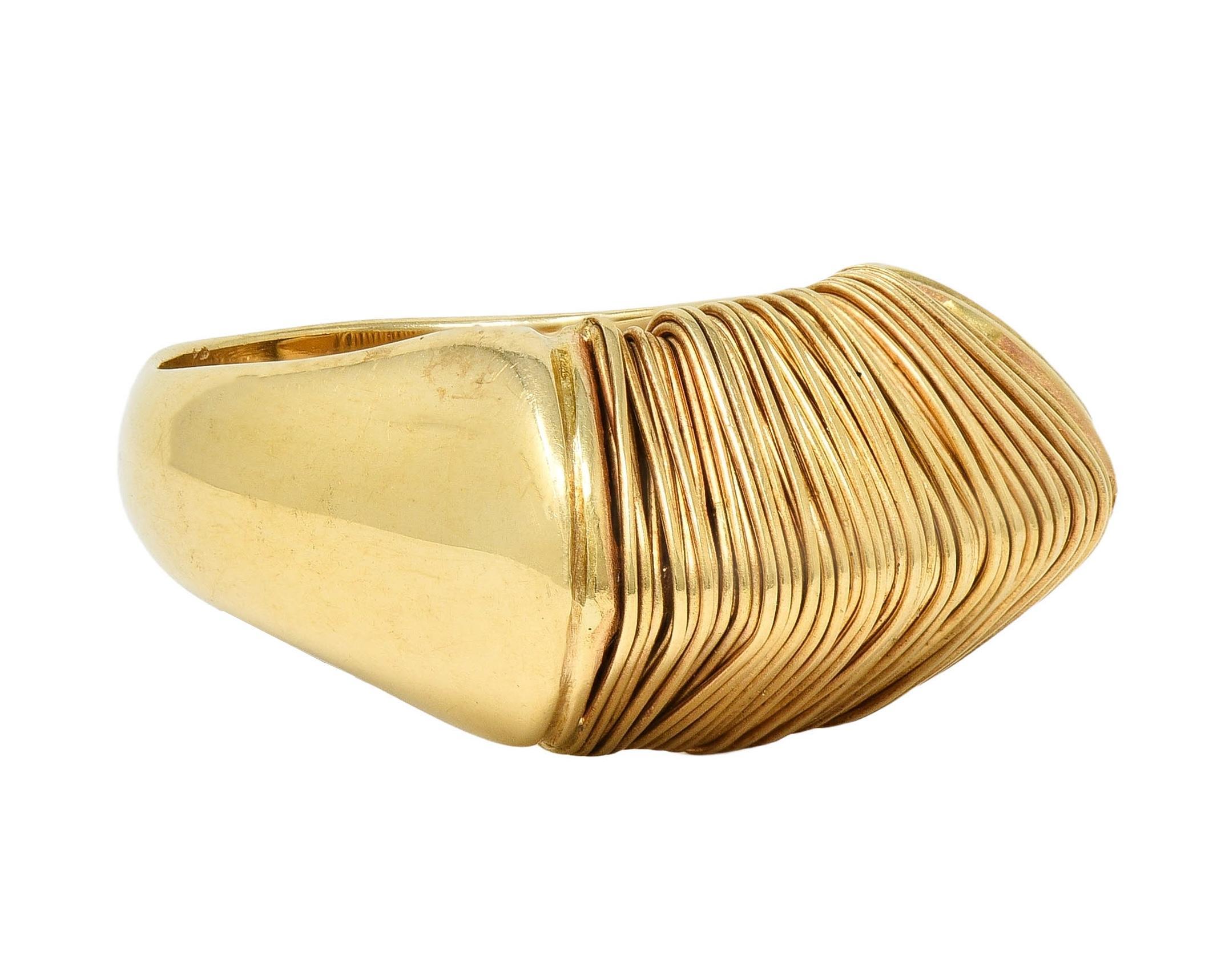 Women's or Men's 1960's Modernist 18 Karat Yellow Gold Wire Wrapped Domed Vintage Ring For Sale