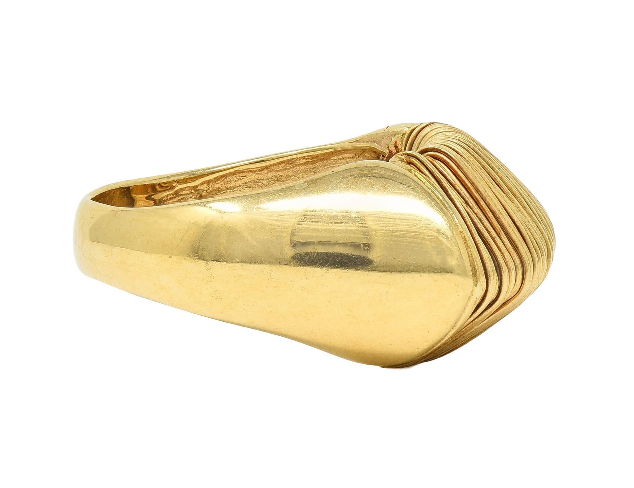 1960's Modernist 18 Karat Yellow Gold Wire Wrapped Domed Vintage Ring For Sale 1