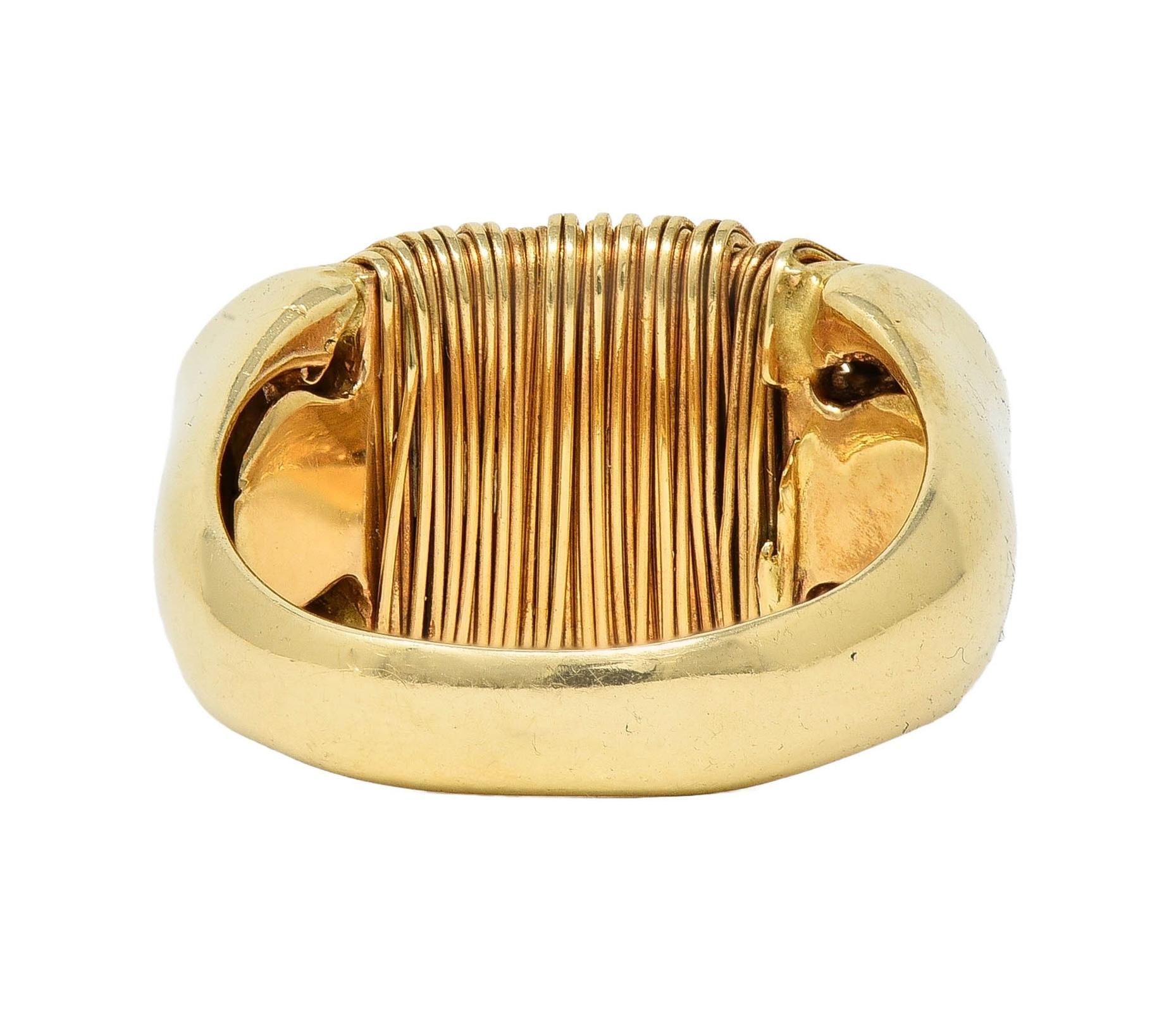1960's Modernist 18 Karat Yellow Gold Wire Wrapped Domed Vintage Ring For Sale 2