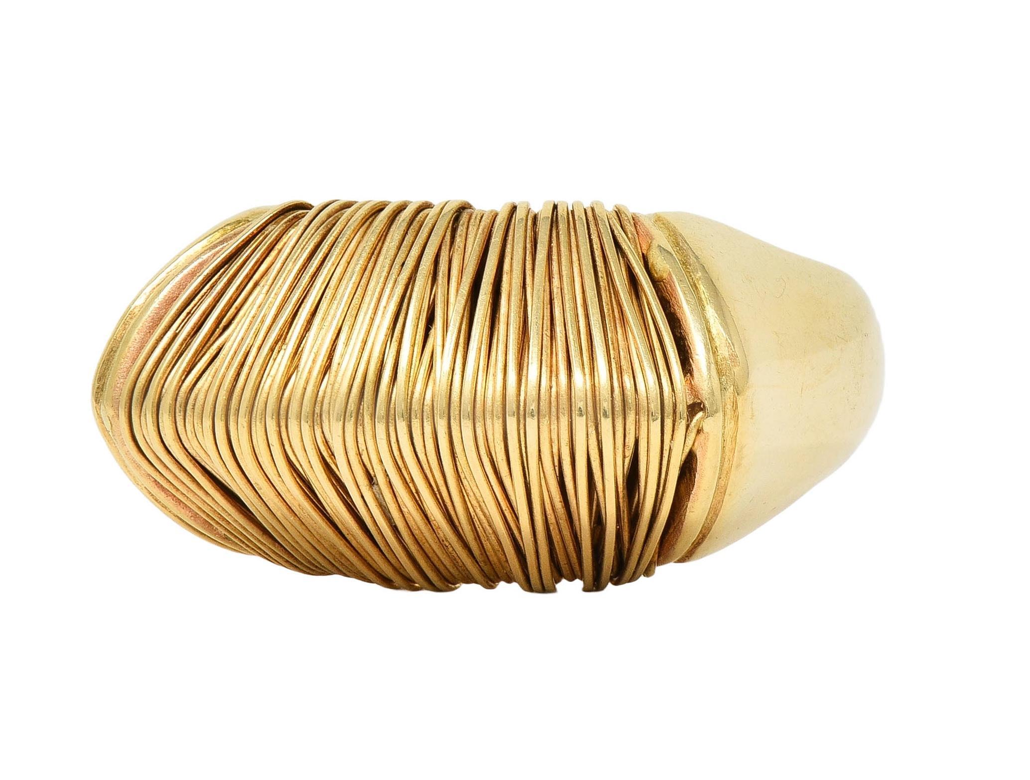 1960's Modernist 18 Karat Yellow Gold Wire Wrapped Domed Vintage Ring For Sale 3