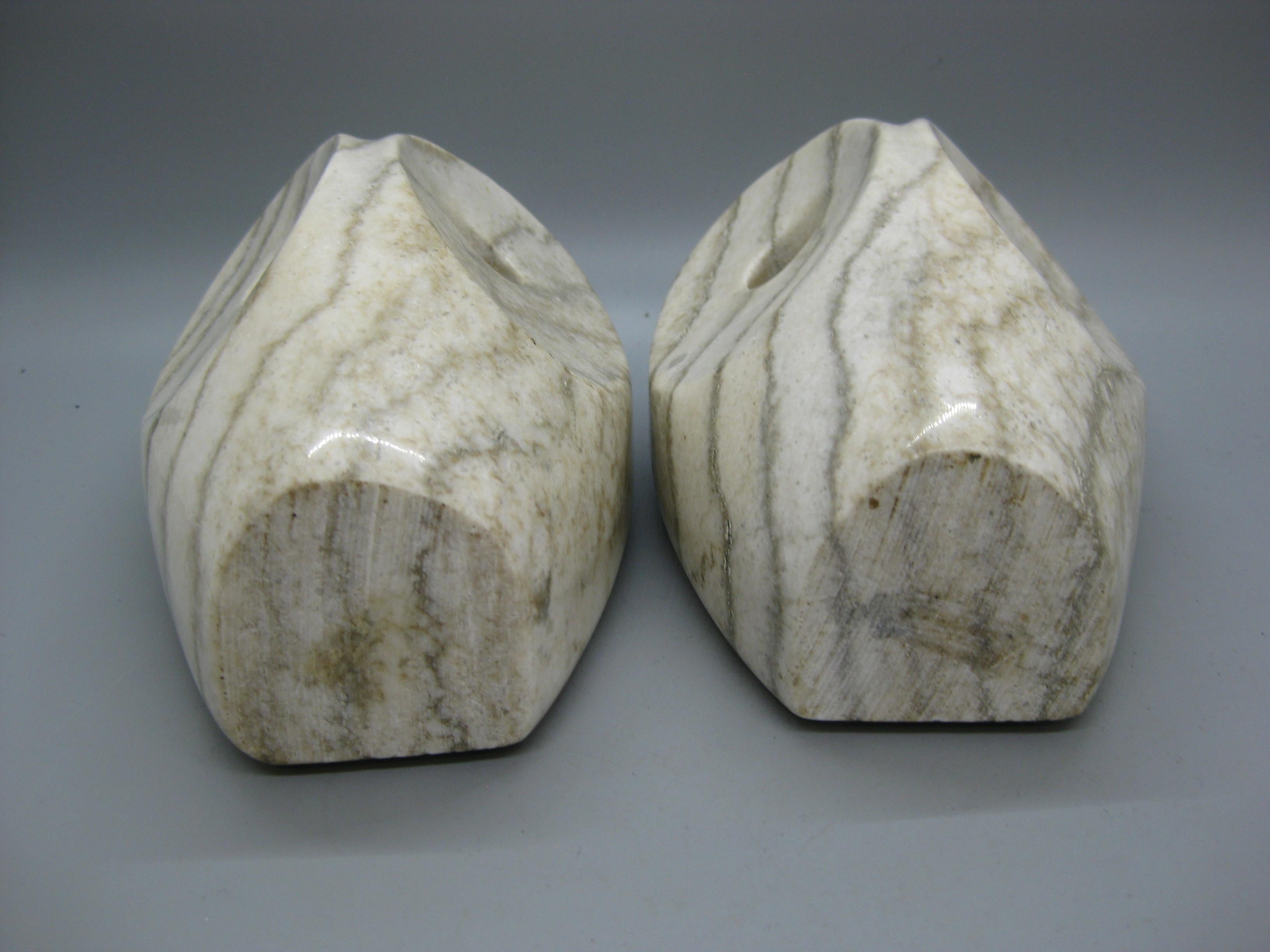 1960's Modernist Abstract Italian Carved Alabaster Owl Bookends Sculpture Italy For Sale 6