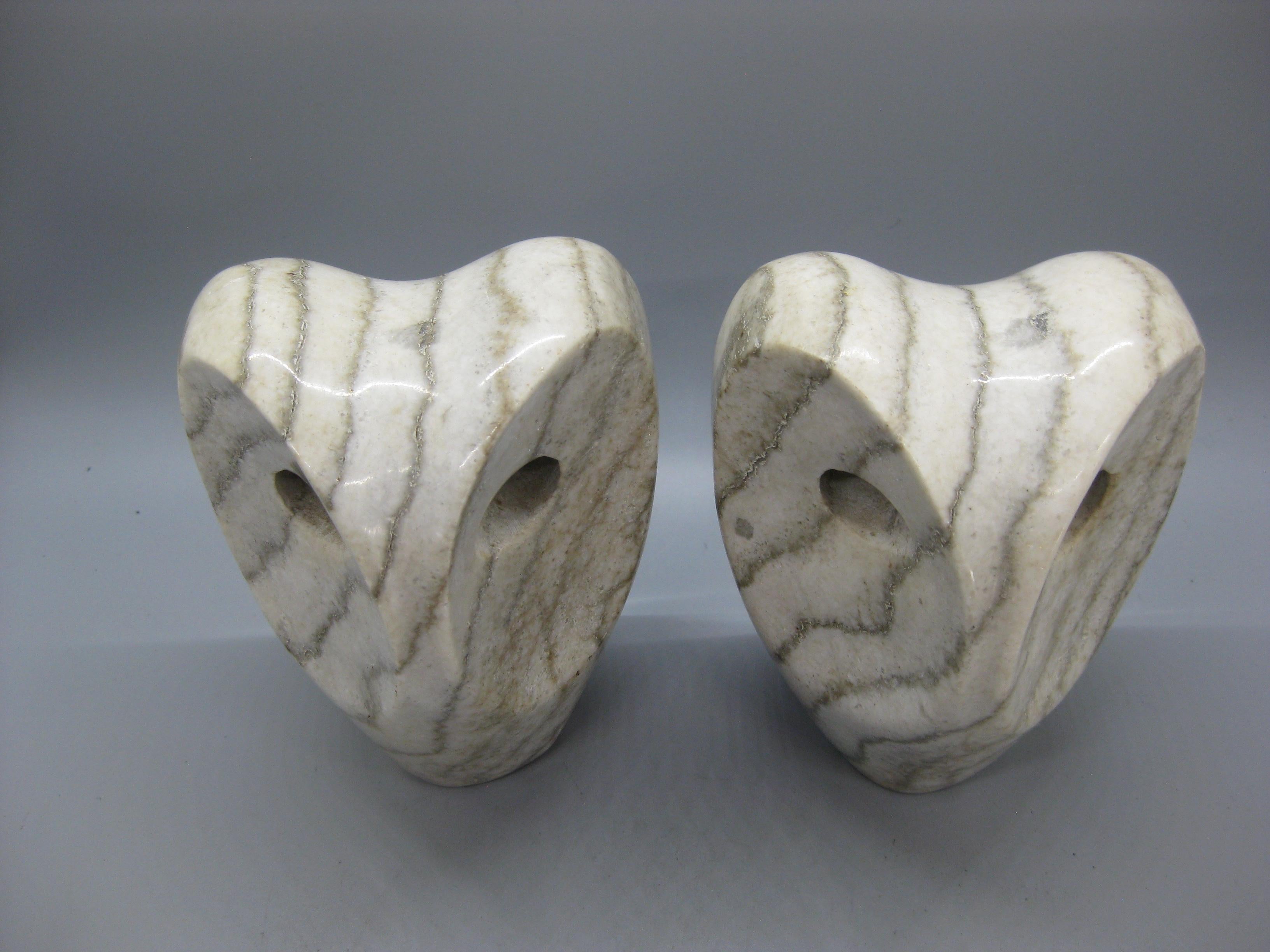 1960's Modernist Abstract Italian Carved Alabaster Owl Bookends Sculpture Italy In Good Condition For Sale In San Diego, CA