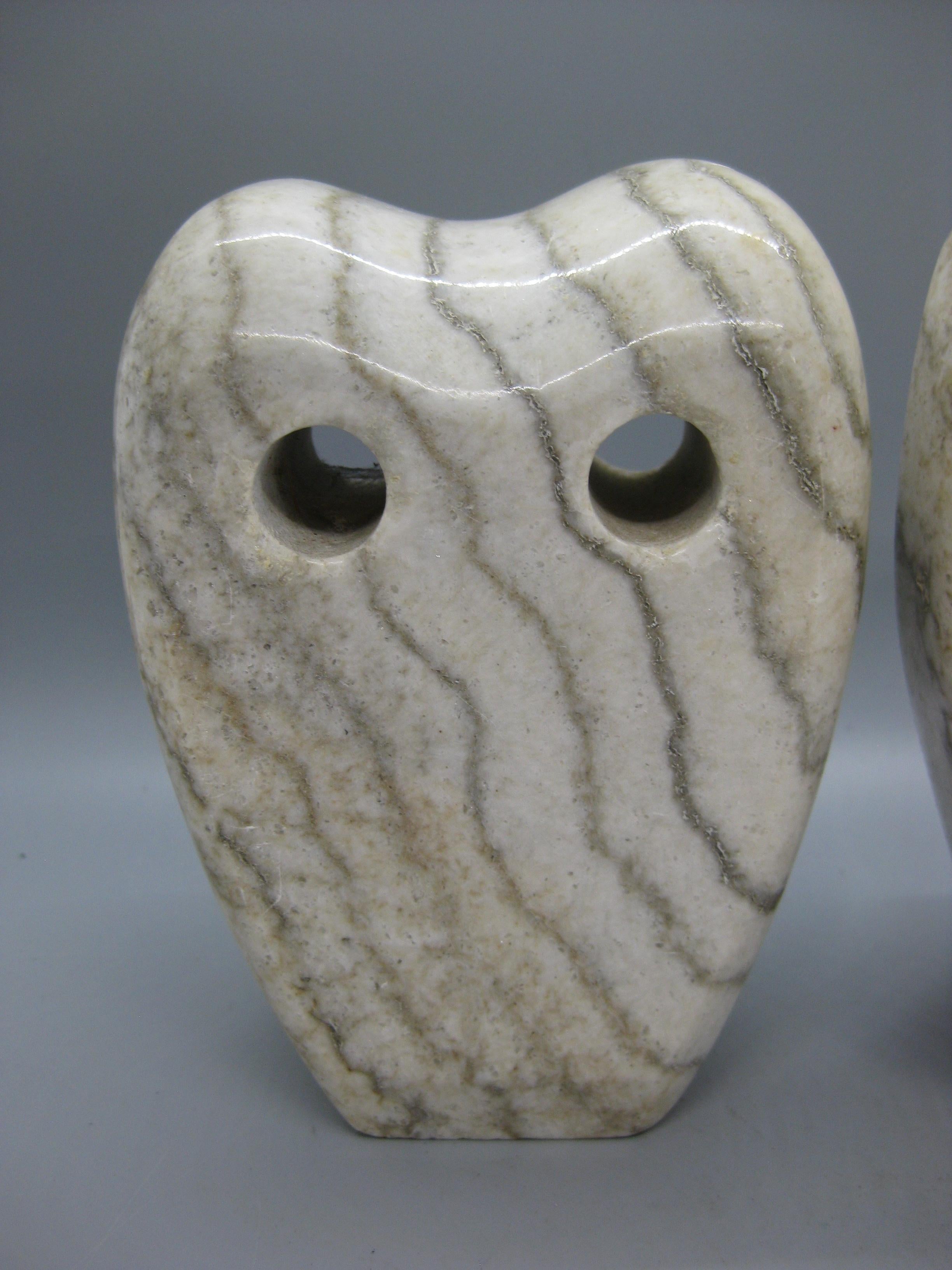 1960's Modernist Abstract Italian Carved Alabaster Owl Bookends Sculpture Italy For Sale 3