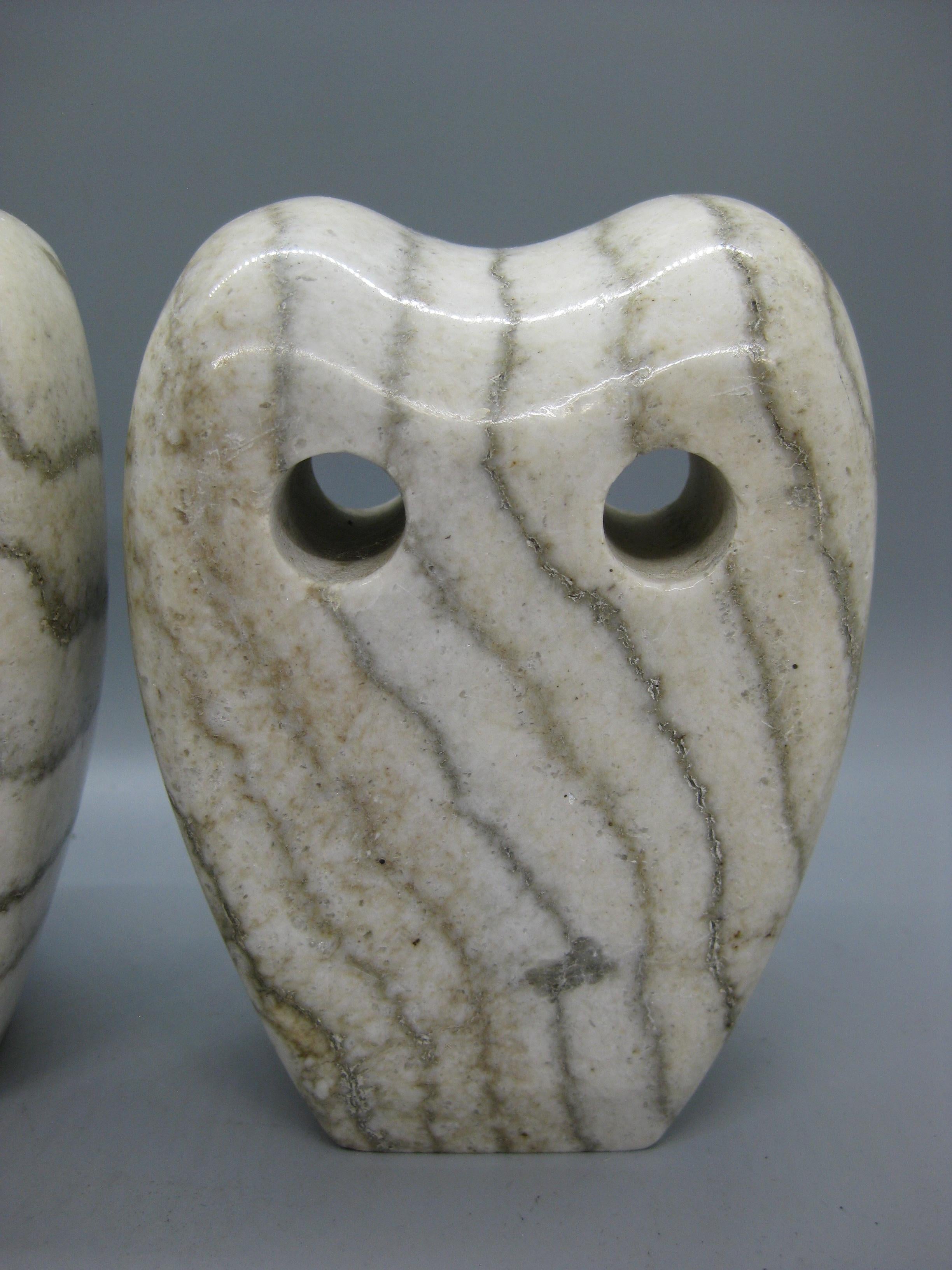 1960's Modernist Abstract Italian Carved Alabaster Owl Bookends Sculpture Italy For Sale 4