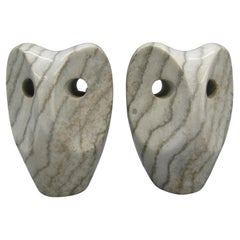 1960's Modernist Abstract Italian Carved Alabaster Owl Bookends Sculpture Italy