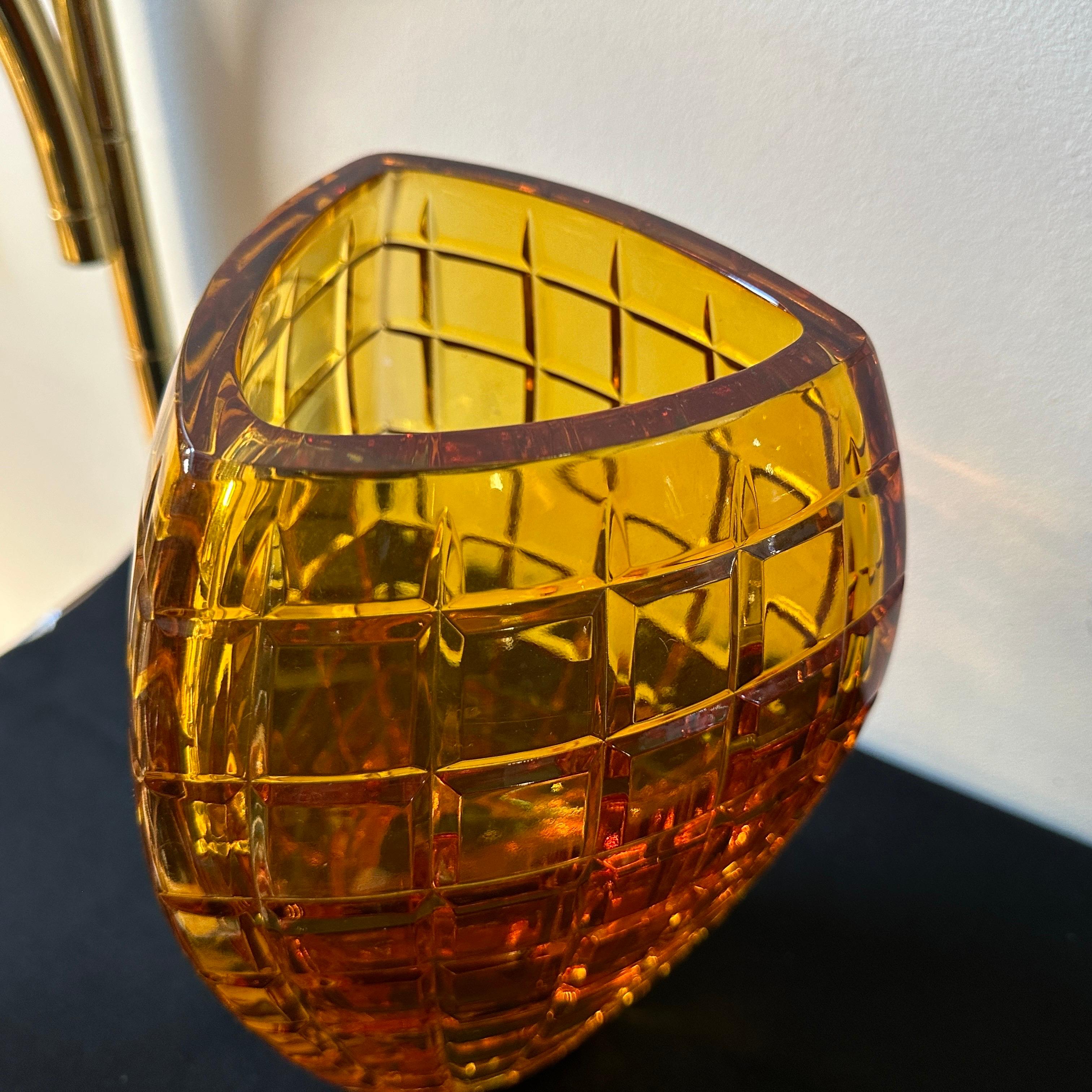 20th Century 1960s Modernist Amber Glass Belgian Vase by Val Saint Lambert For Sale