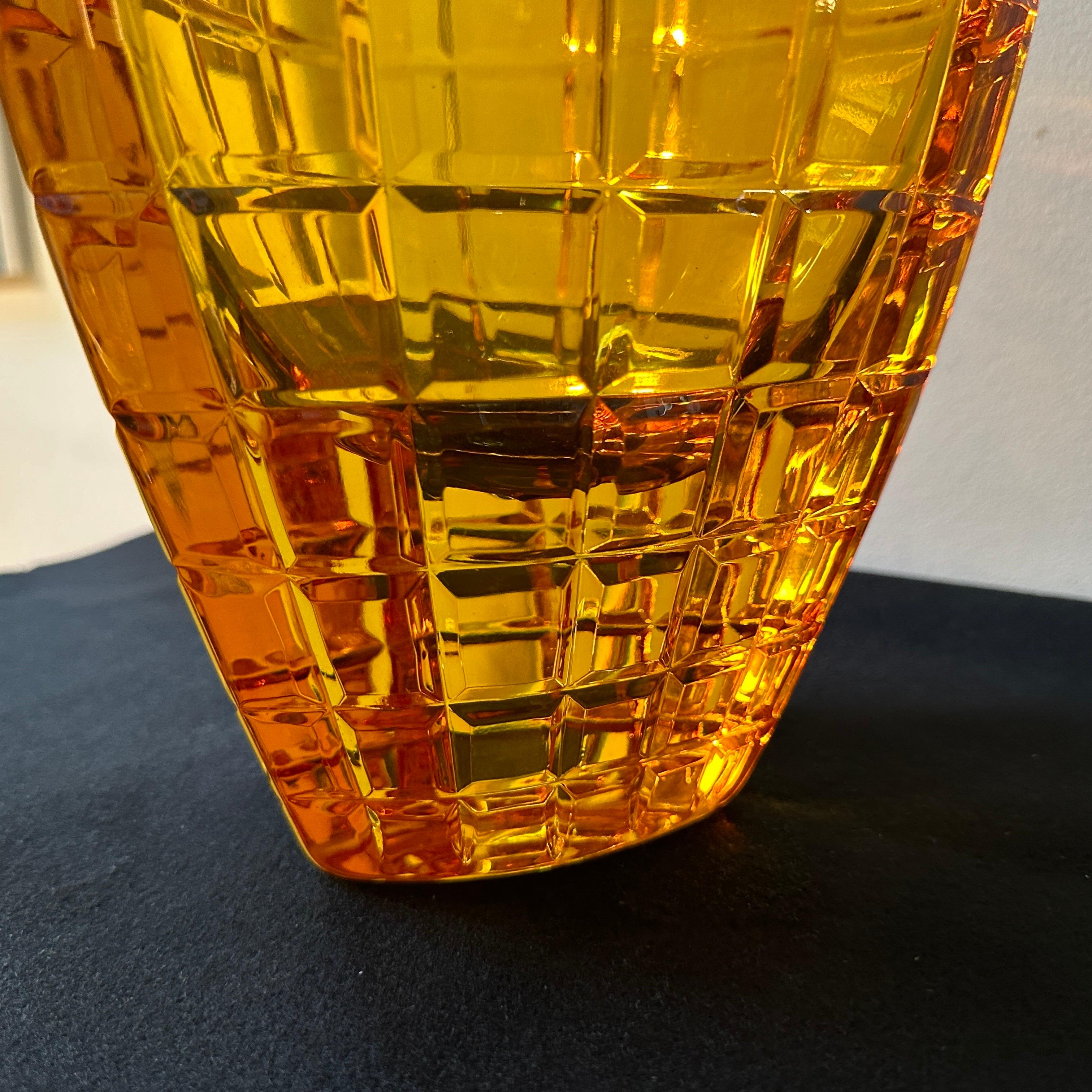 Cut Glass 1960s Modernist Amber Glass Belgian Vase by Val Saint Lambert For Sale