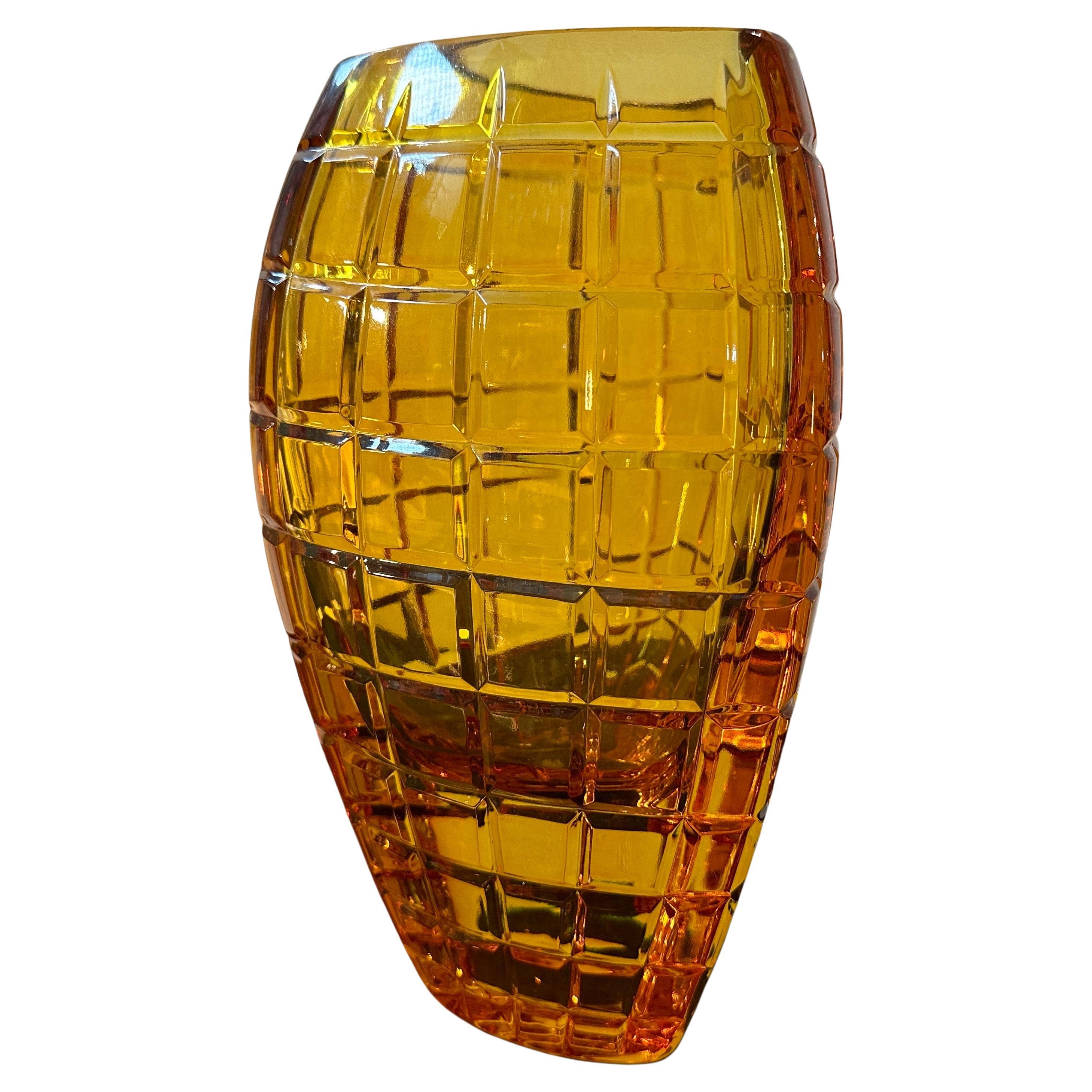 1960s Modernist Amber Glass Belgian Vase by Val Saint Lambert