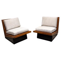 1960s Modernist Angular Wood Chairs After Frank Lloyd Wright Restored