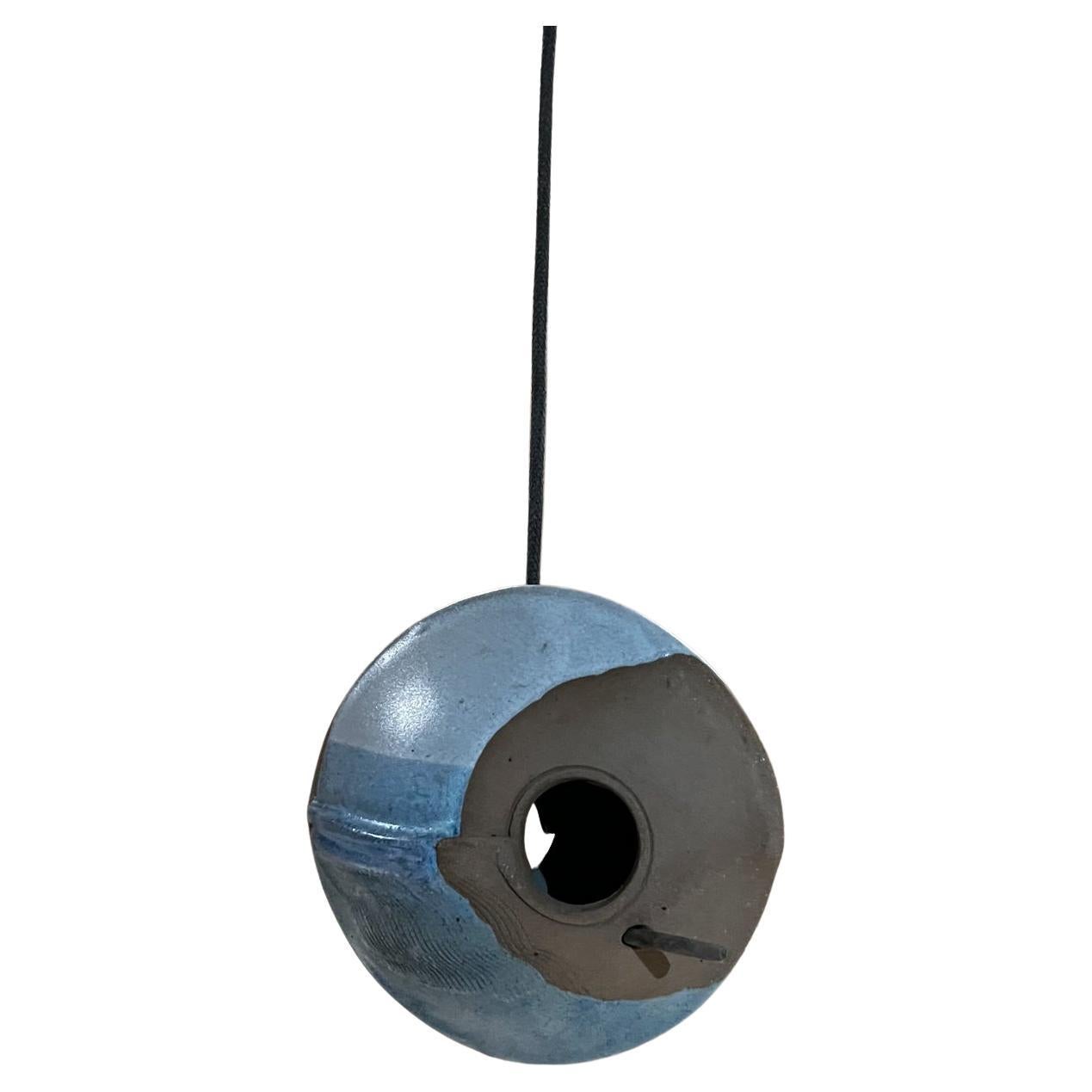 1960s Modernist Blue Bird Feeder Ceramic Art Pottery For Sale
