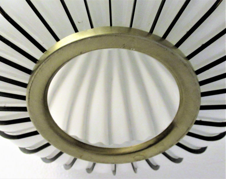 1960s Modernist Brass and Glass Onion Form Pendant Chandelier at