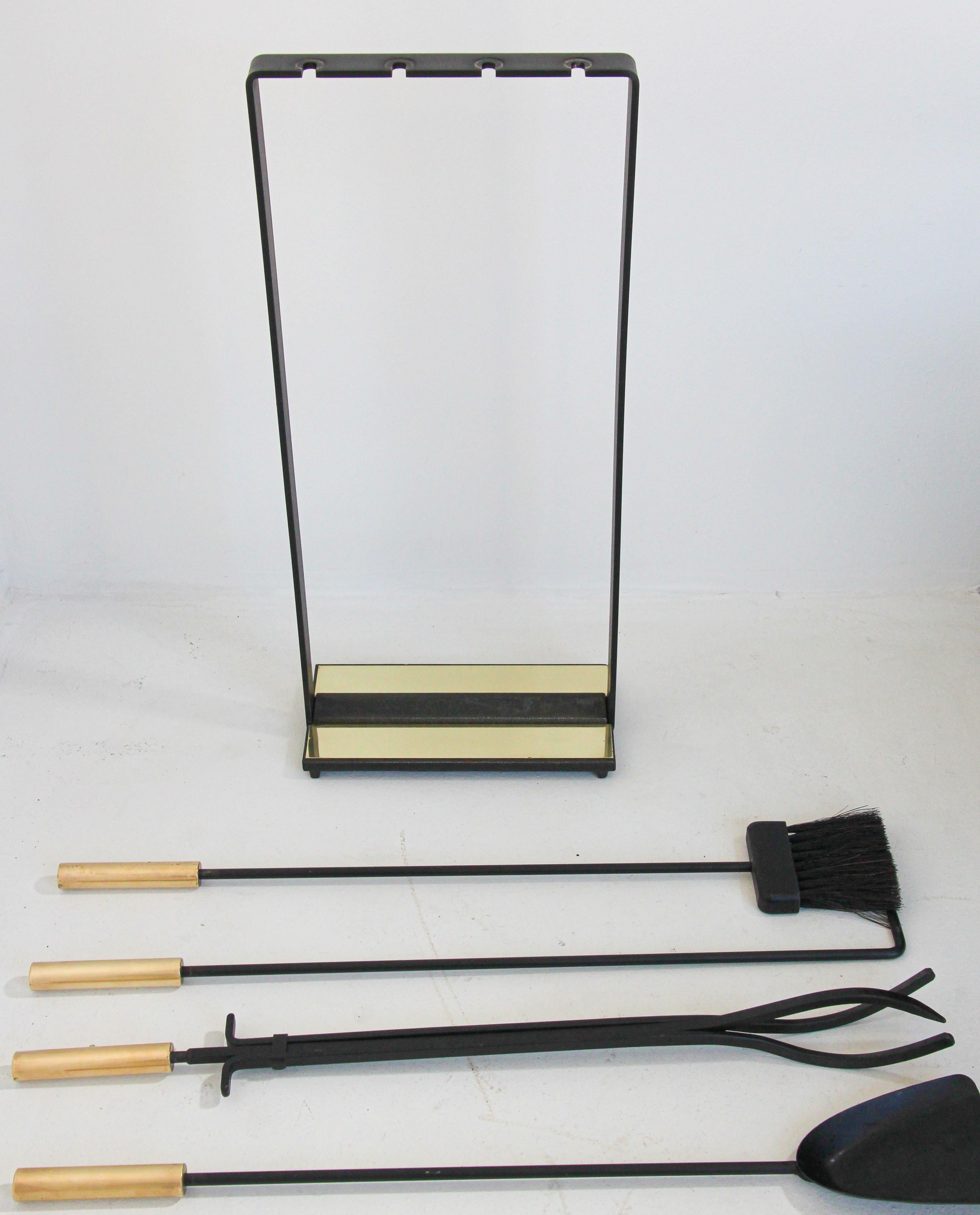Modernist Brass Fireplace Tools by Pilgrim 1960's For Sale 3