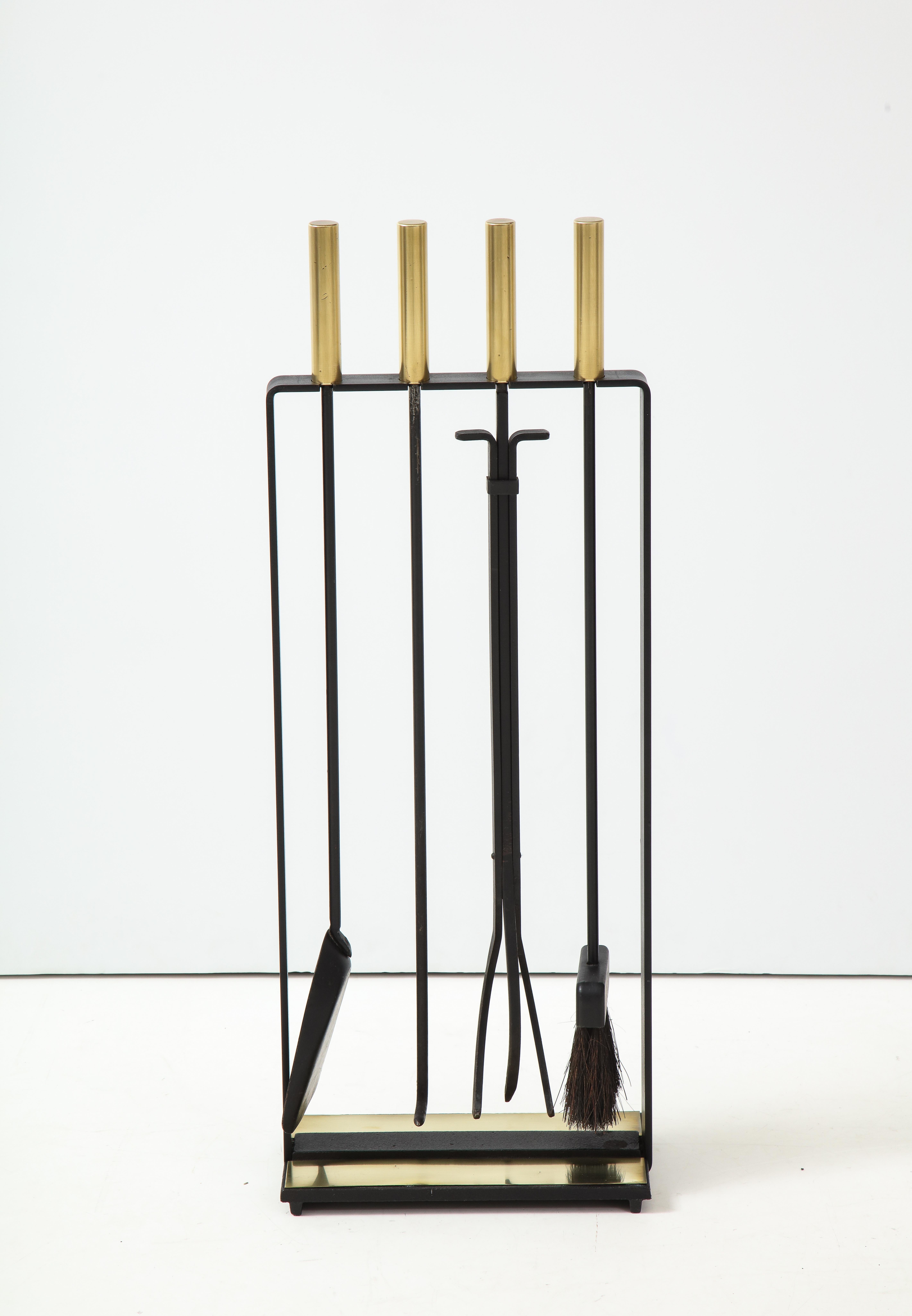 American 1960's Modernist Brass Fireplace Tools by Pilgrim