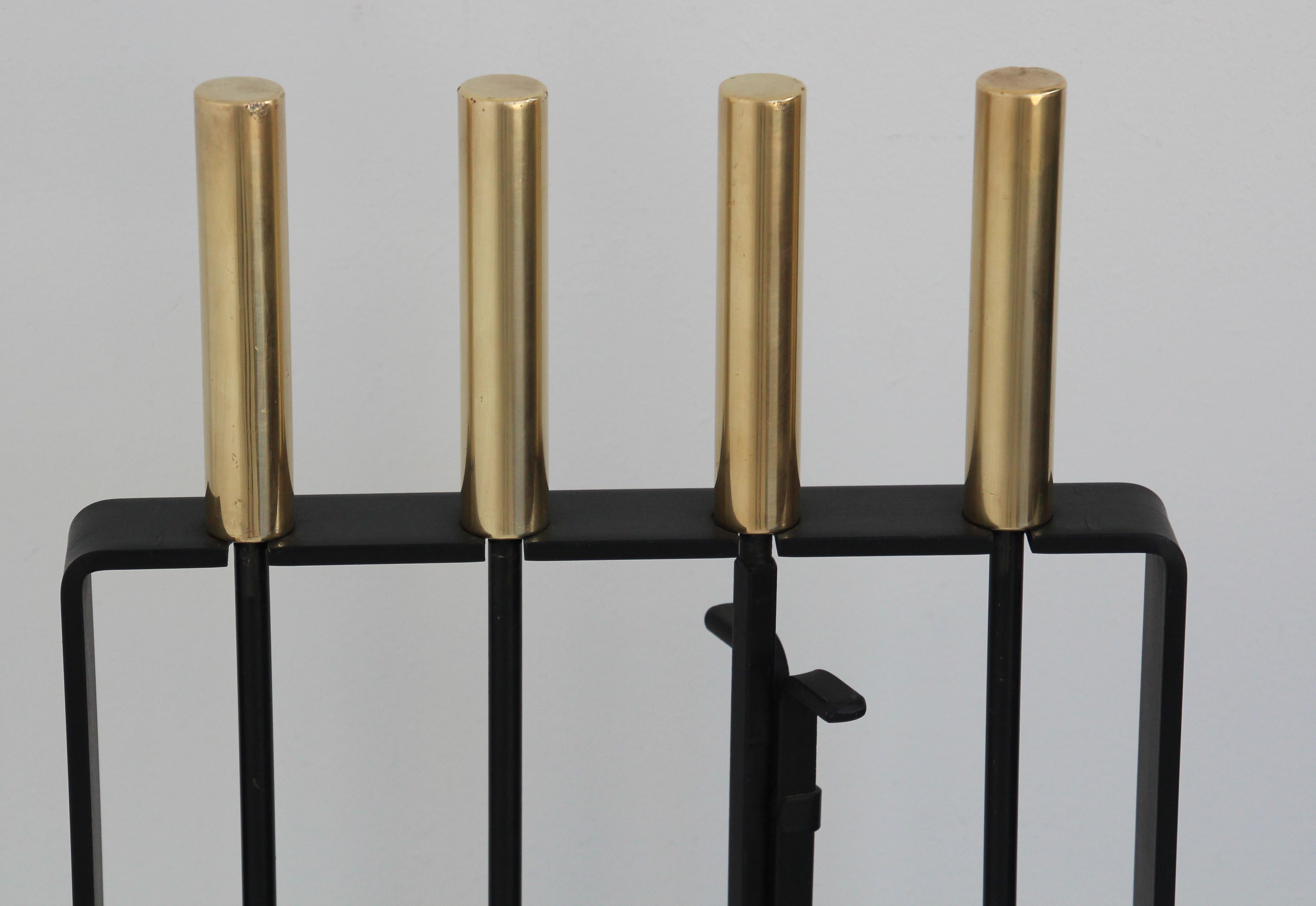 American Modernist Brass Fireplace Tools by Pilgrim 1960's For Sale
