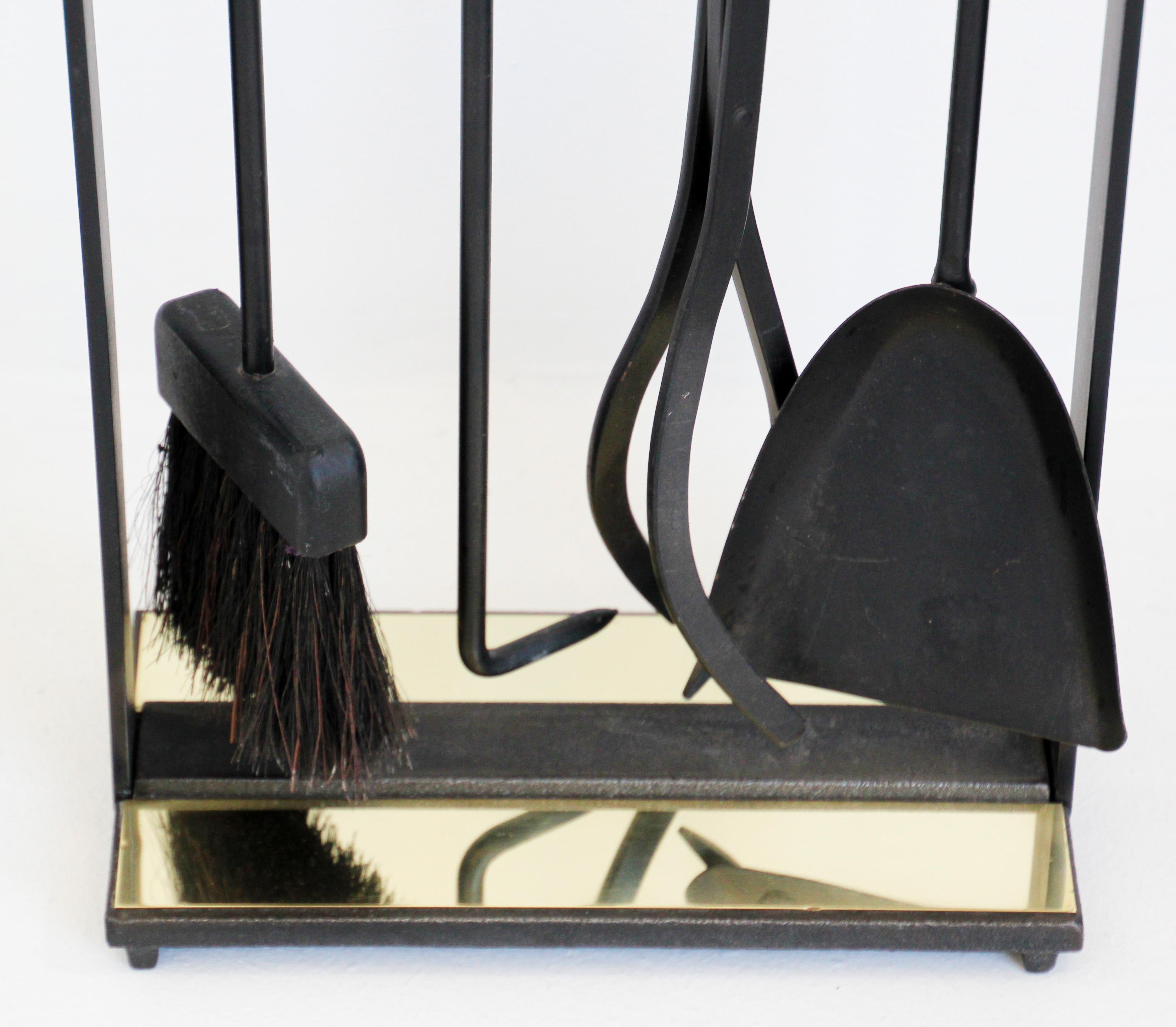 Forged Modernist Brass Fireplace Tools by Pilgrim 1960's For Sale