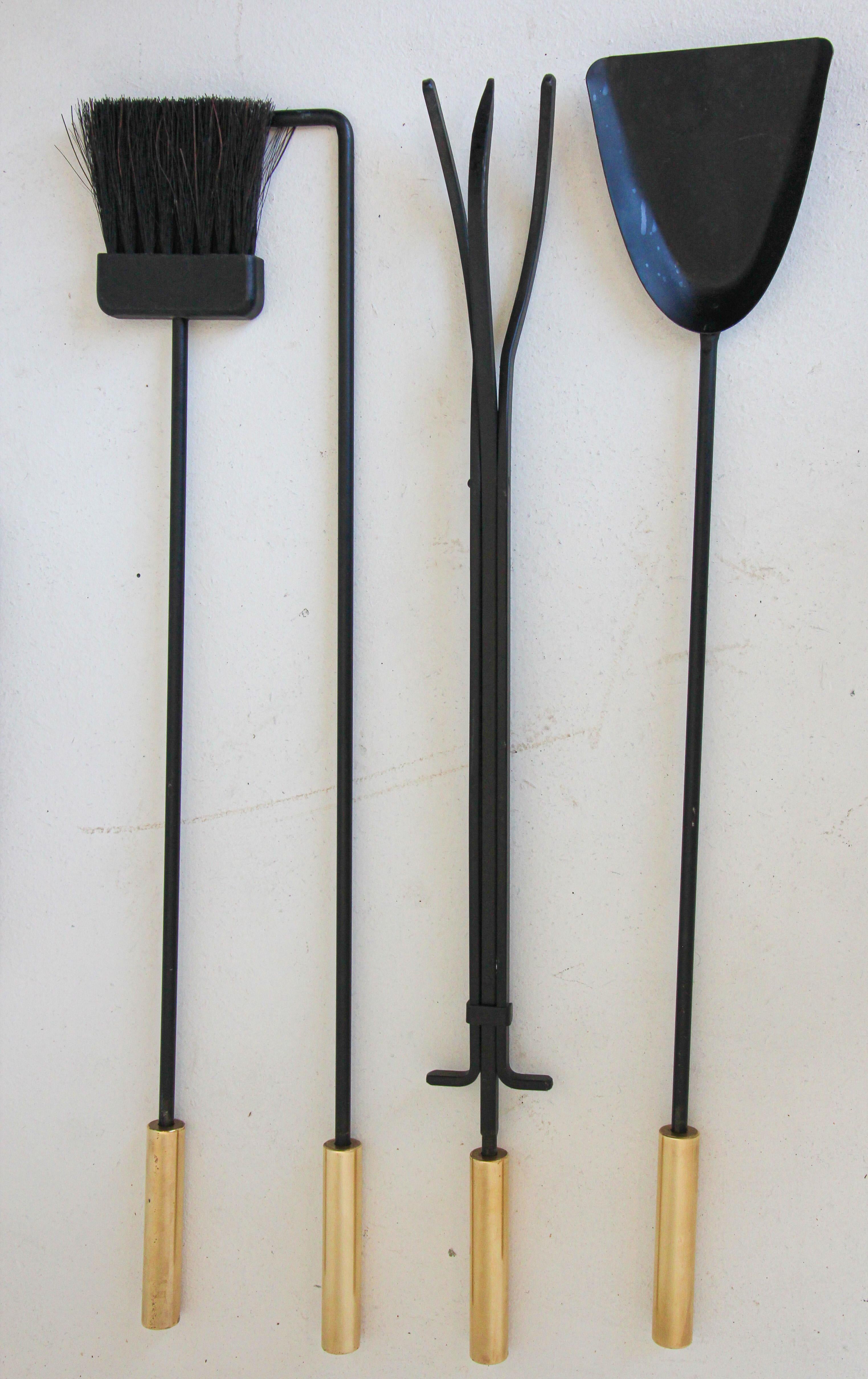 Modernist Brass Fireplace Tools by Pilgrim 1960's For Sale 1