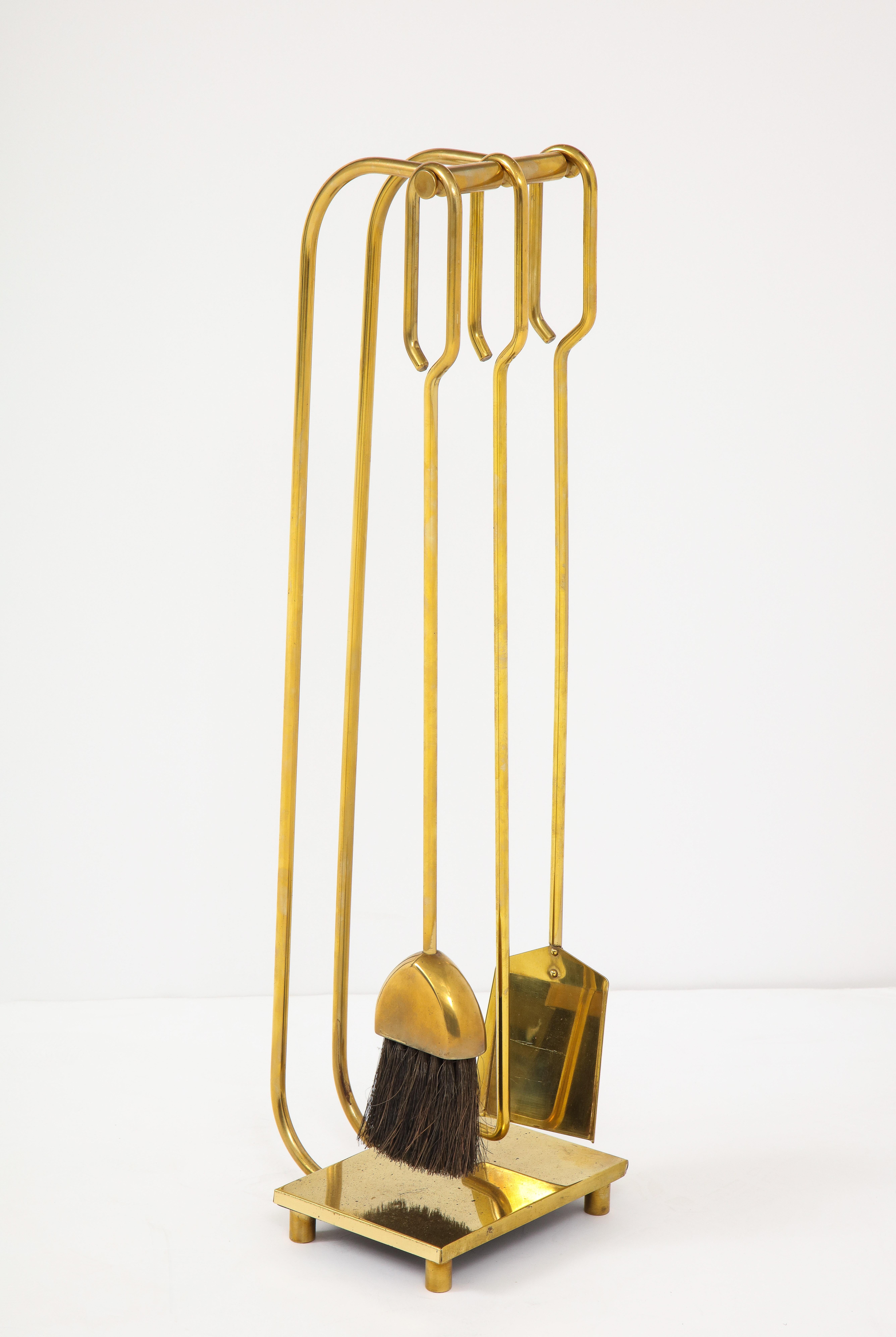 1960s Modernist Brass Fireplace Tools For Sale 3