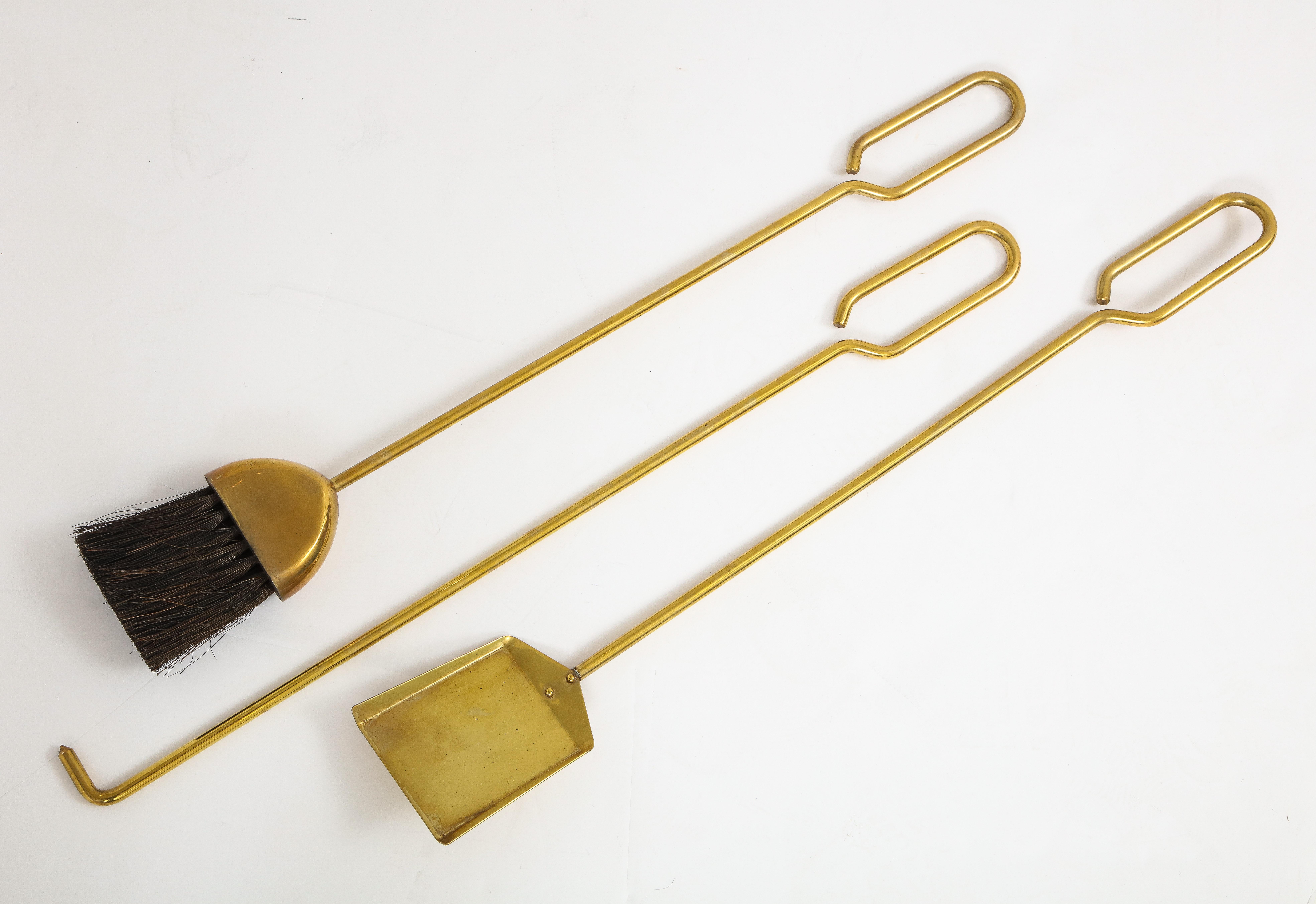 1960s Modernist Brass Fireplace Tools For Sale 7