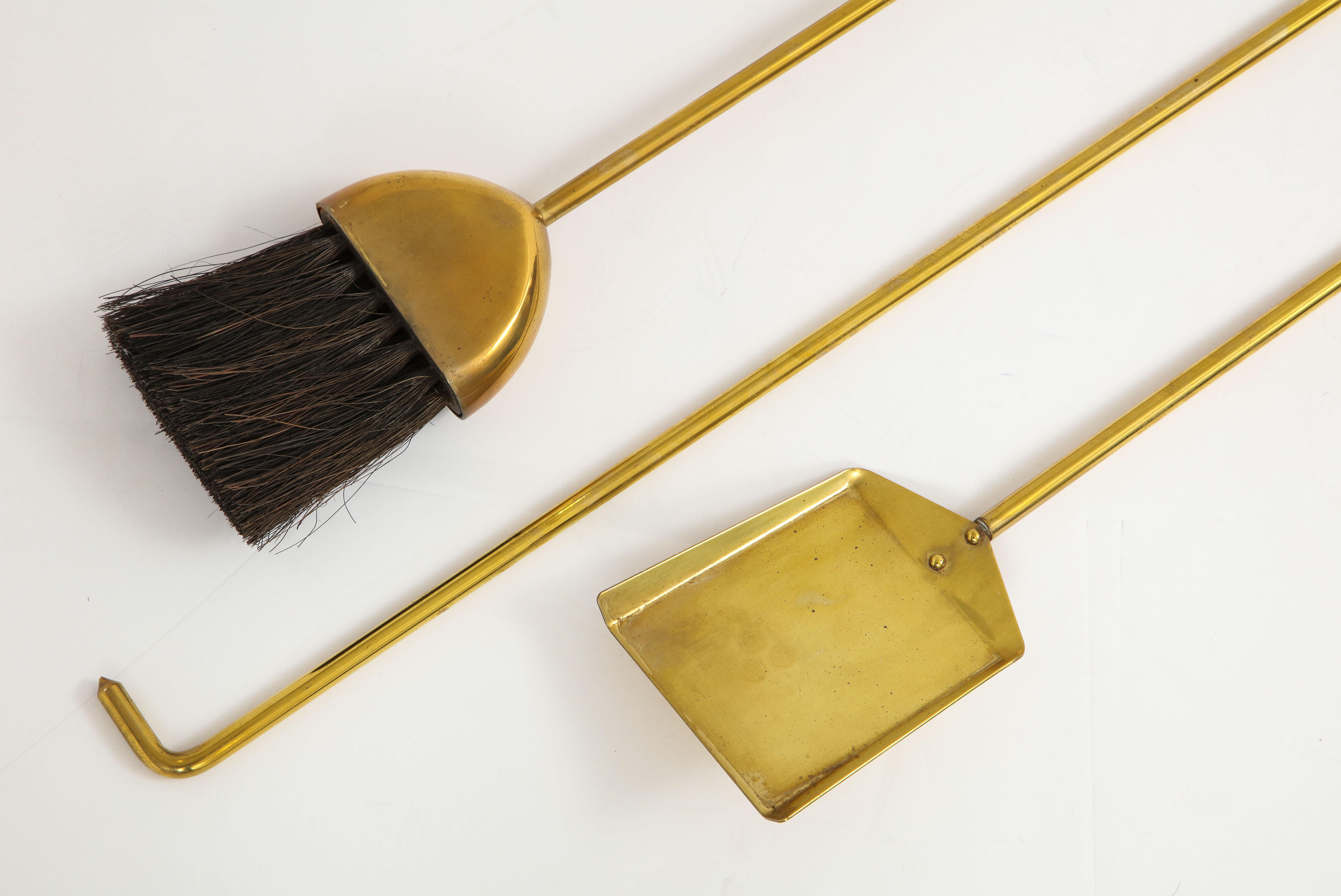 1960s Modernist Brass Fireplace Tools For Sale 8