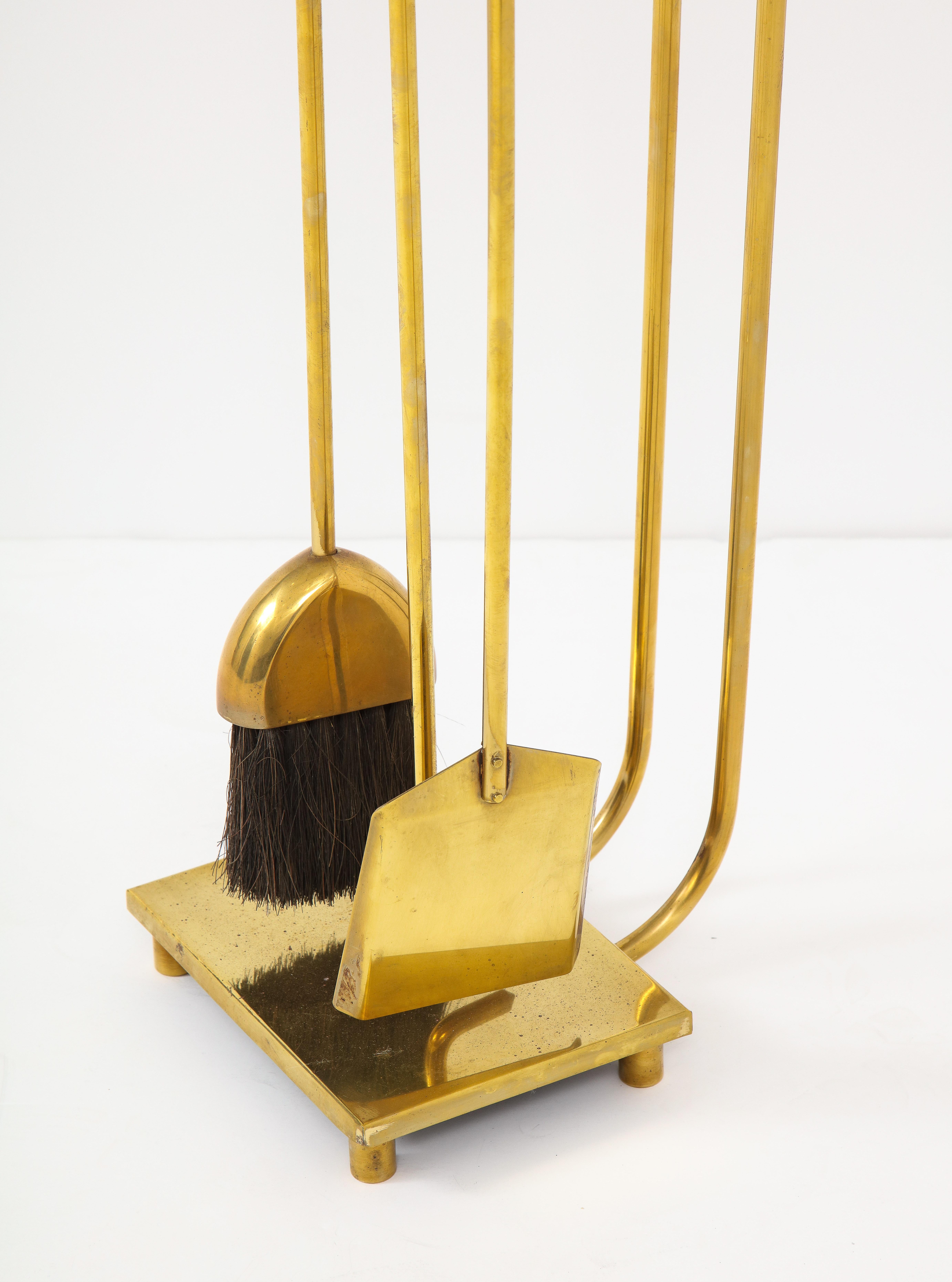 Mid-Century Modern 1960s Modernist Brass Fireplace Tools For Sale