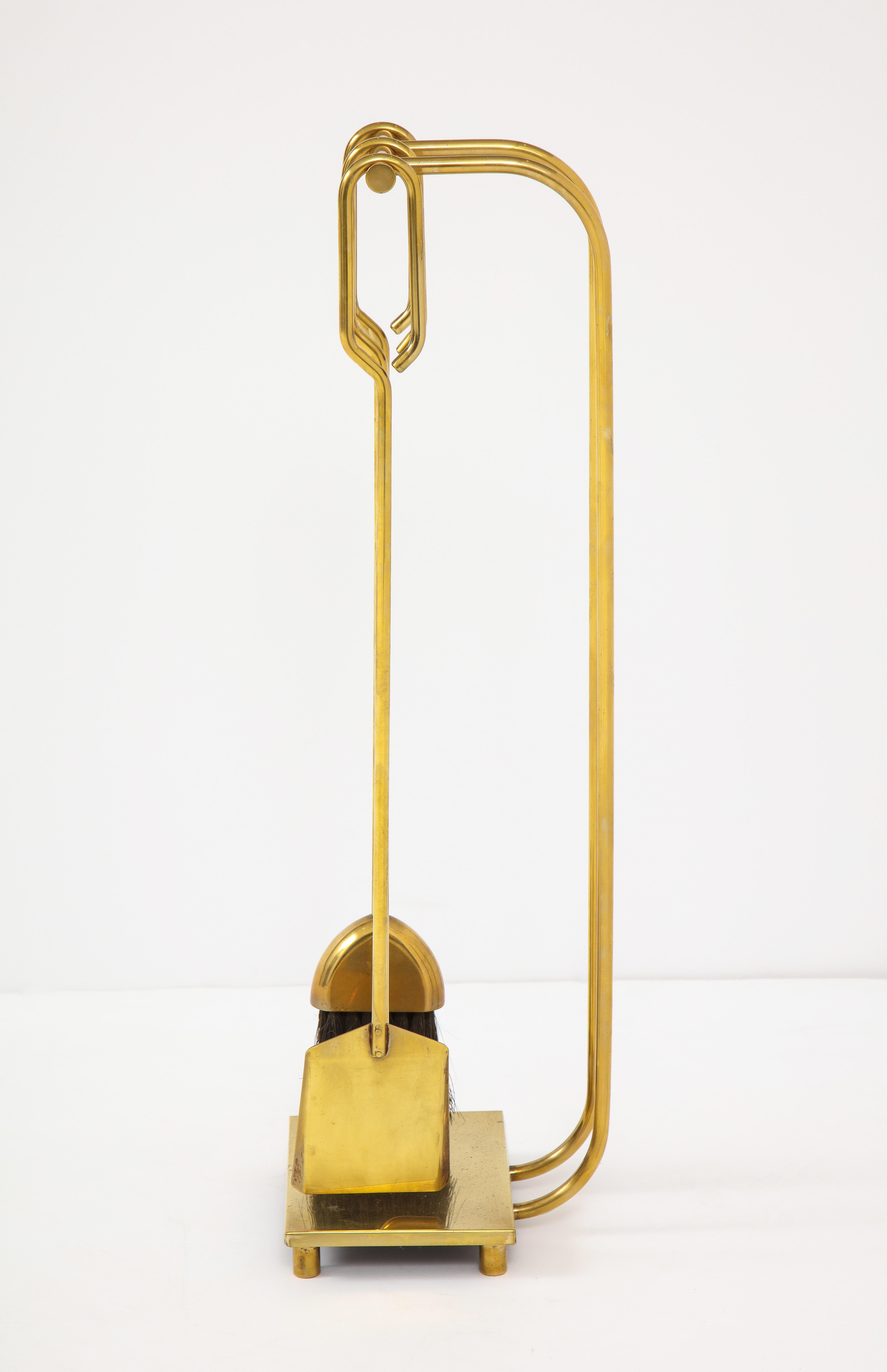 American 1960s Modernist Brass Fireplace Tools For Sale