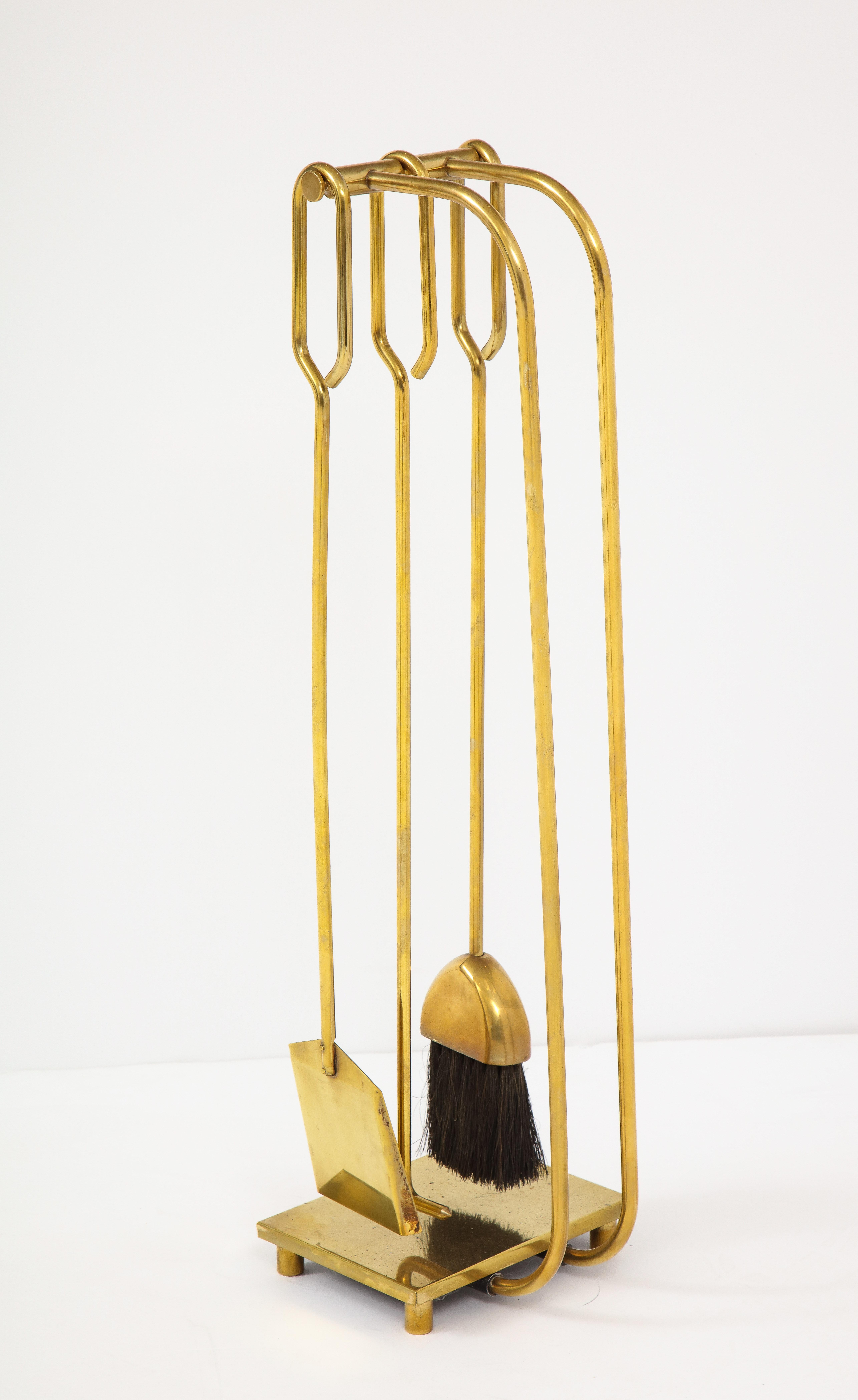 20th Century 1960s Modernist Brass Fireplace Tools For Sale