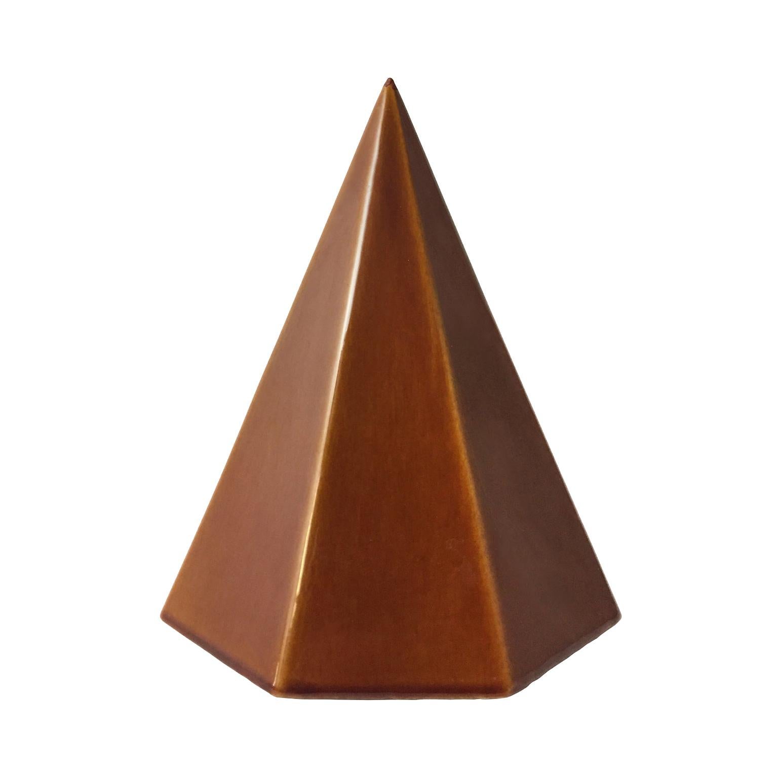 1960s Modernist Ceramic Pyramid with Auburn Glaze For Sale