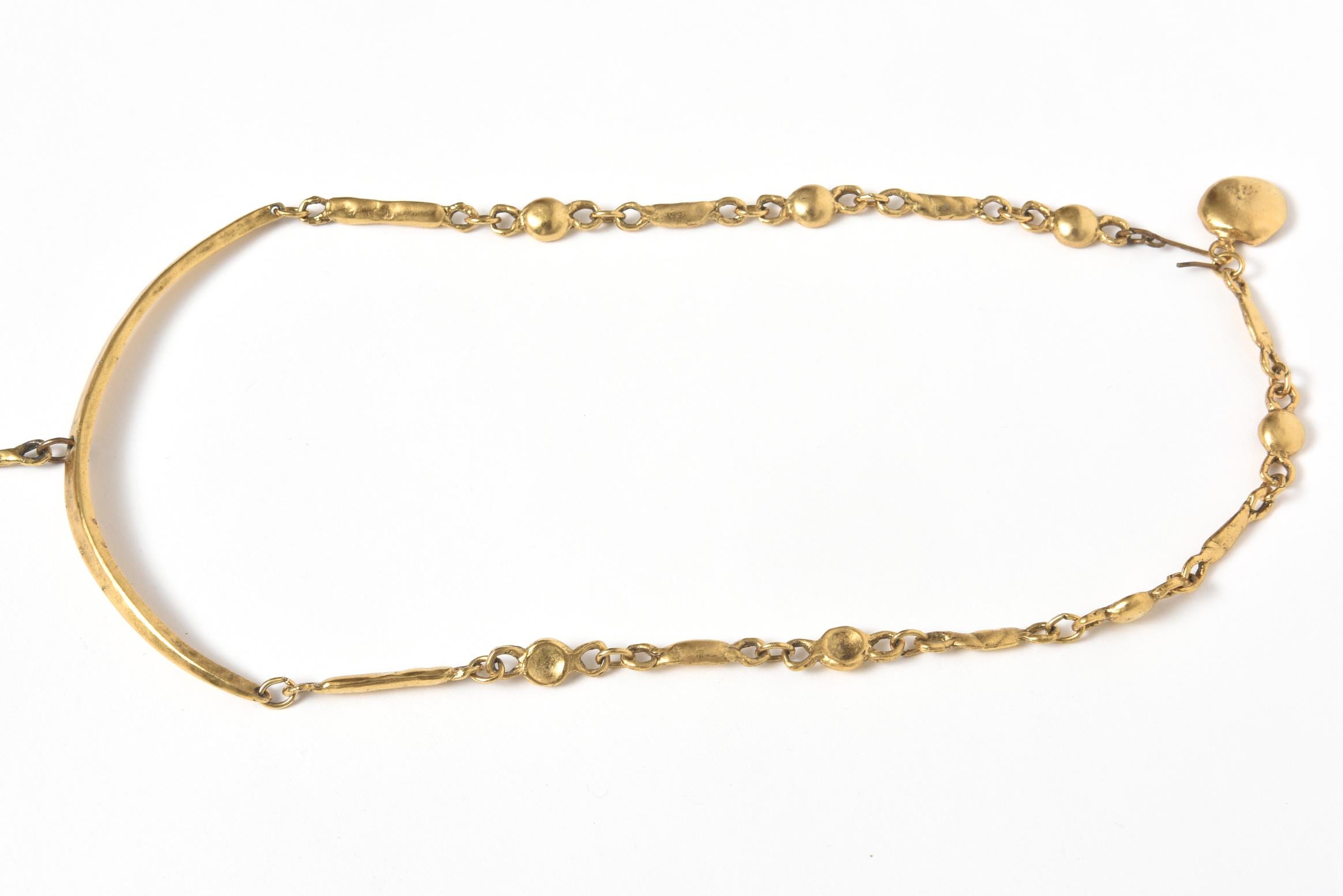 1960er Jahre Modernistische Halskette im Kleopatra-Stil Brutalistische Evil Eye Drop Gold Statement-Halskette für Damen oder Herren im Angebot