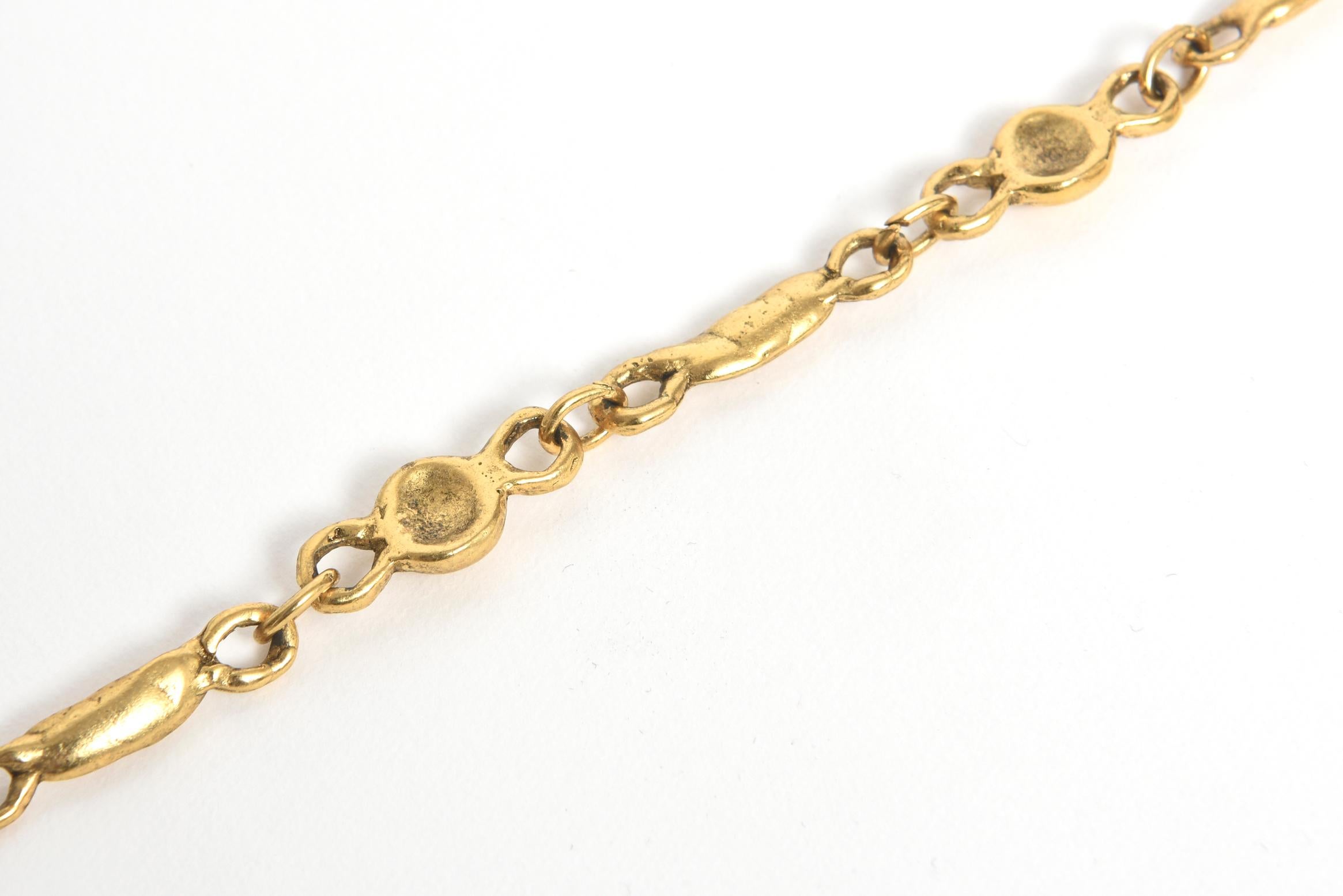 1960s Modernist Cleopatra Style Brutalist Evil Eye Drop Gold Statement Necklace For Sale 1